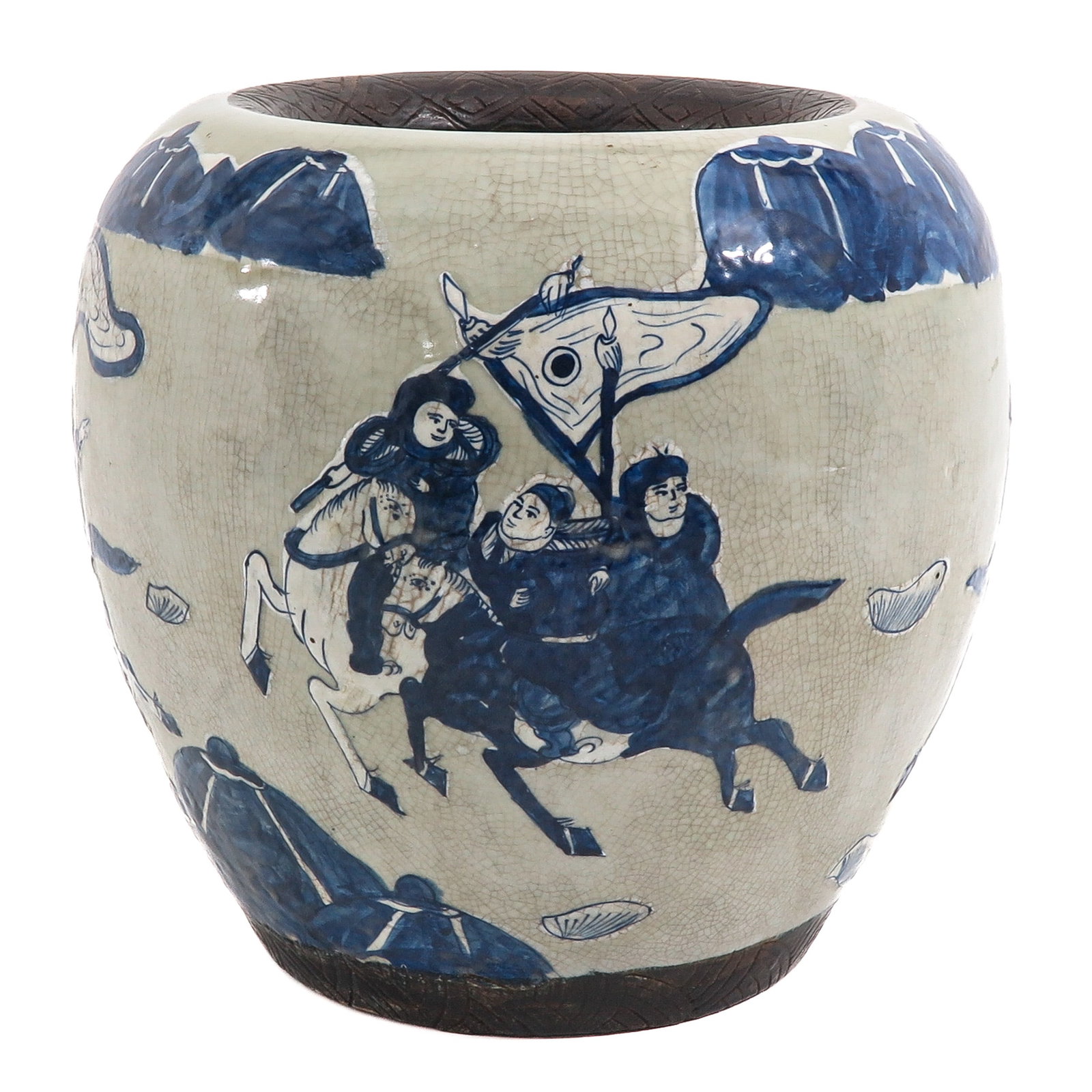 A Large Nanking Vase: Decorated with Chinese warriors on horseback, 29 cm. tall.