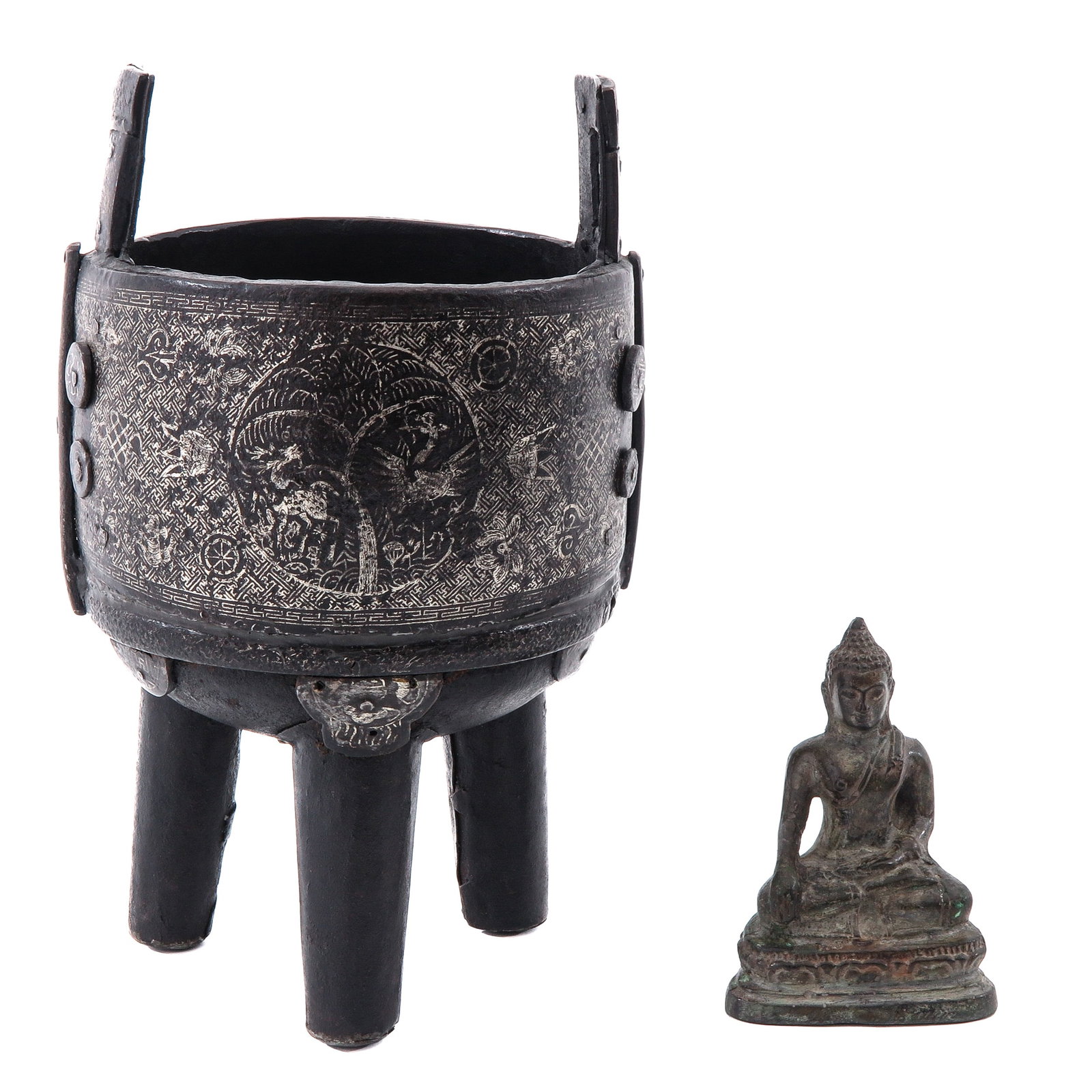 A Buddha and Censer: Buddha sculpture is 12 cm. tall, censer is 30 cm. tall.