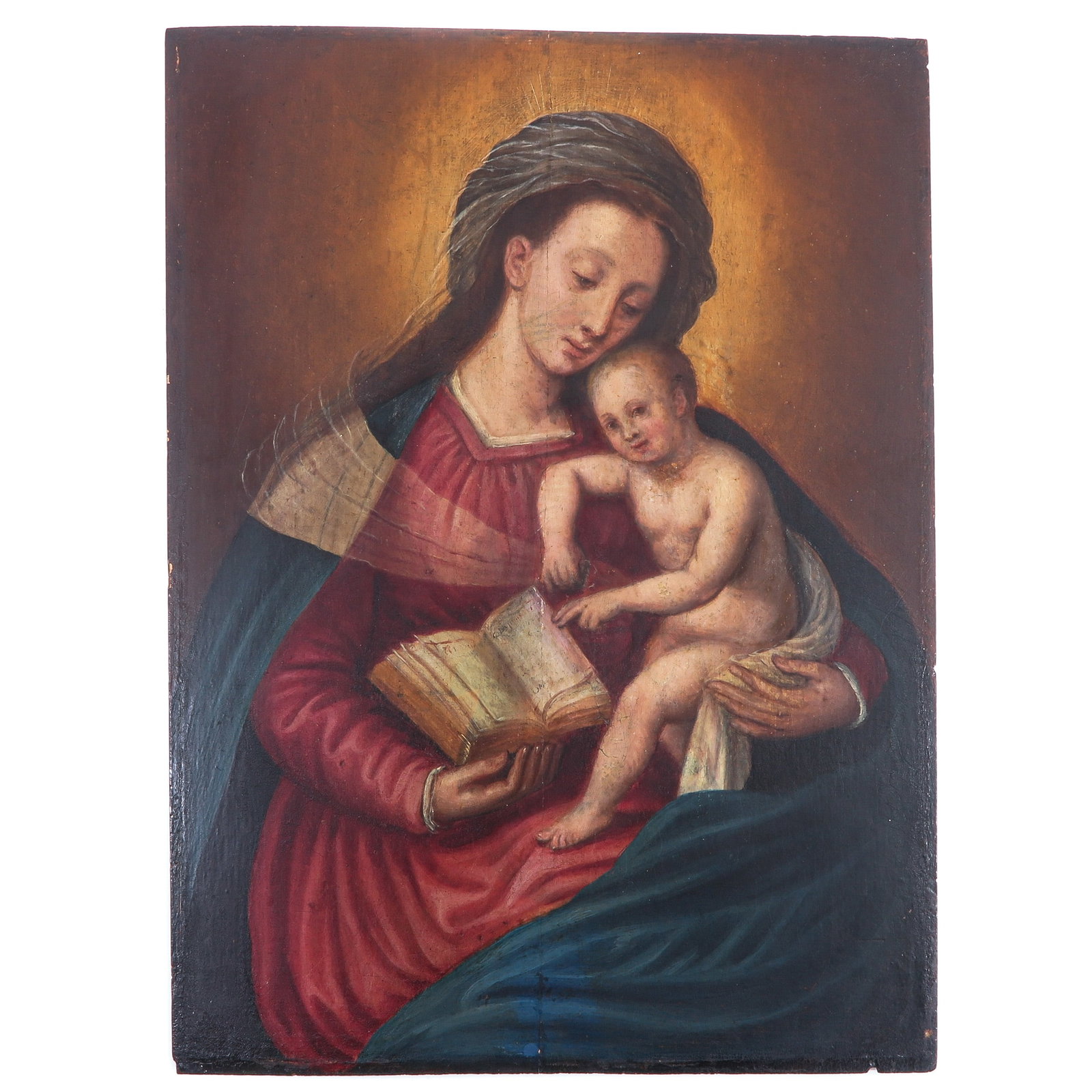 An Oil on Panel: Oil on panel, depicting Madonna and Child, 17th/18th century, 35 x 48 cm.