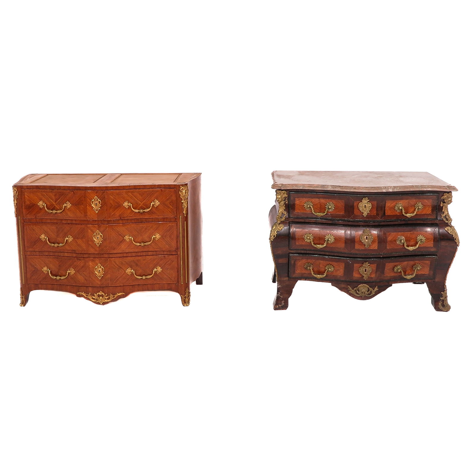 A Lot of 2 Commodes: With bronze fittings, largest 115 x 84 x 60 cm.