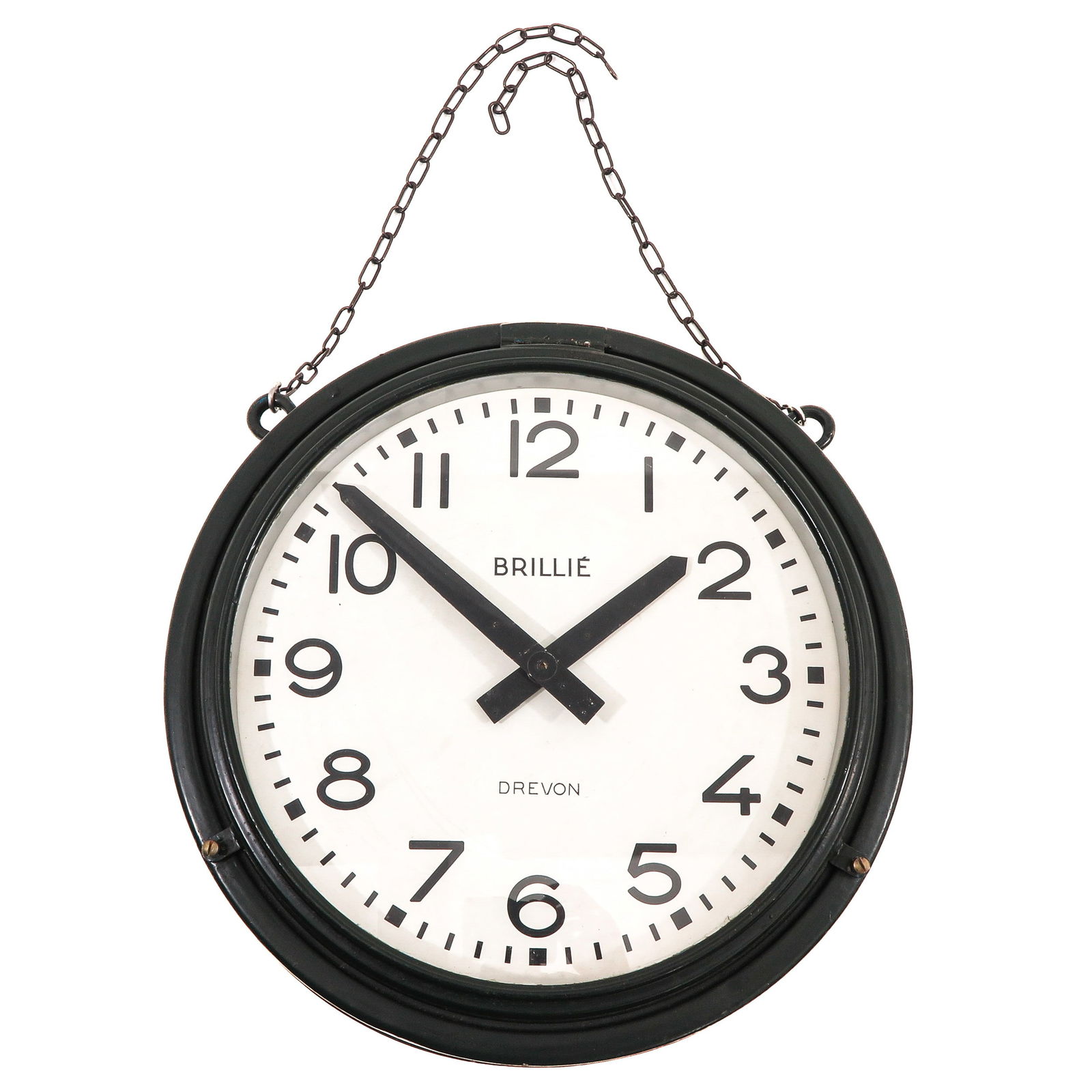 An Electric Clock: Marked Brillie Drevon, double-sided, diameter 49 cm.