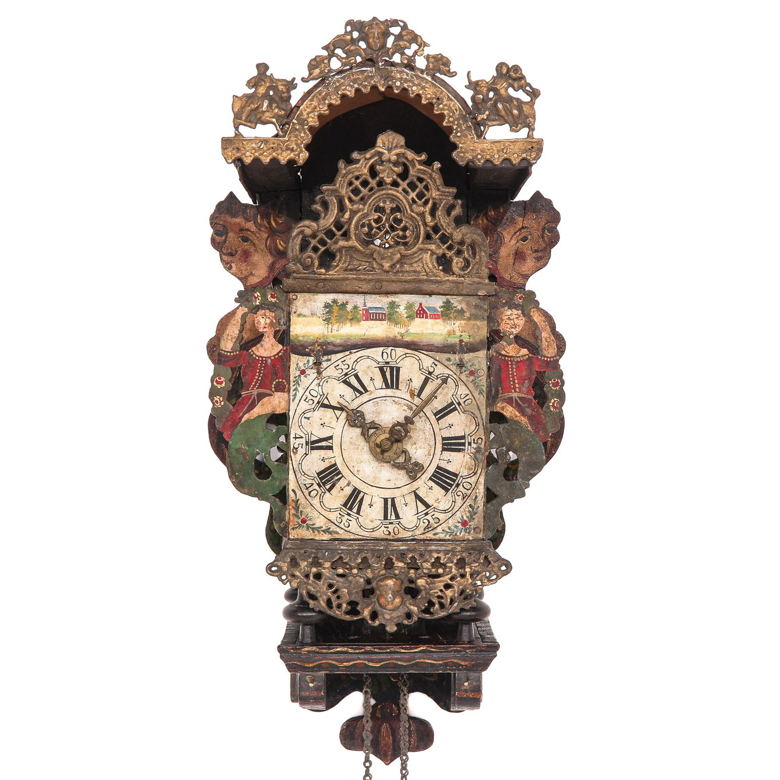 A Dutch Hanging Clock or Stoelklok: Friesland, 18th century, height 67 cm.