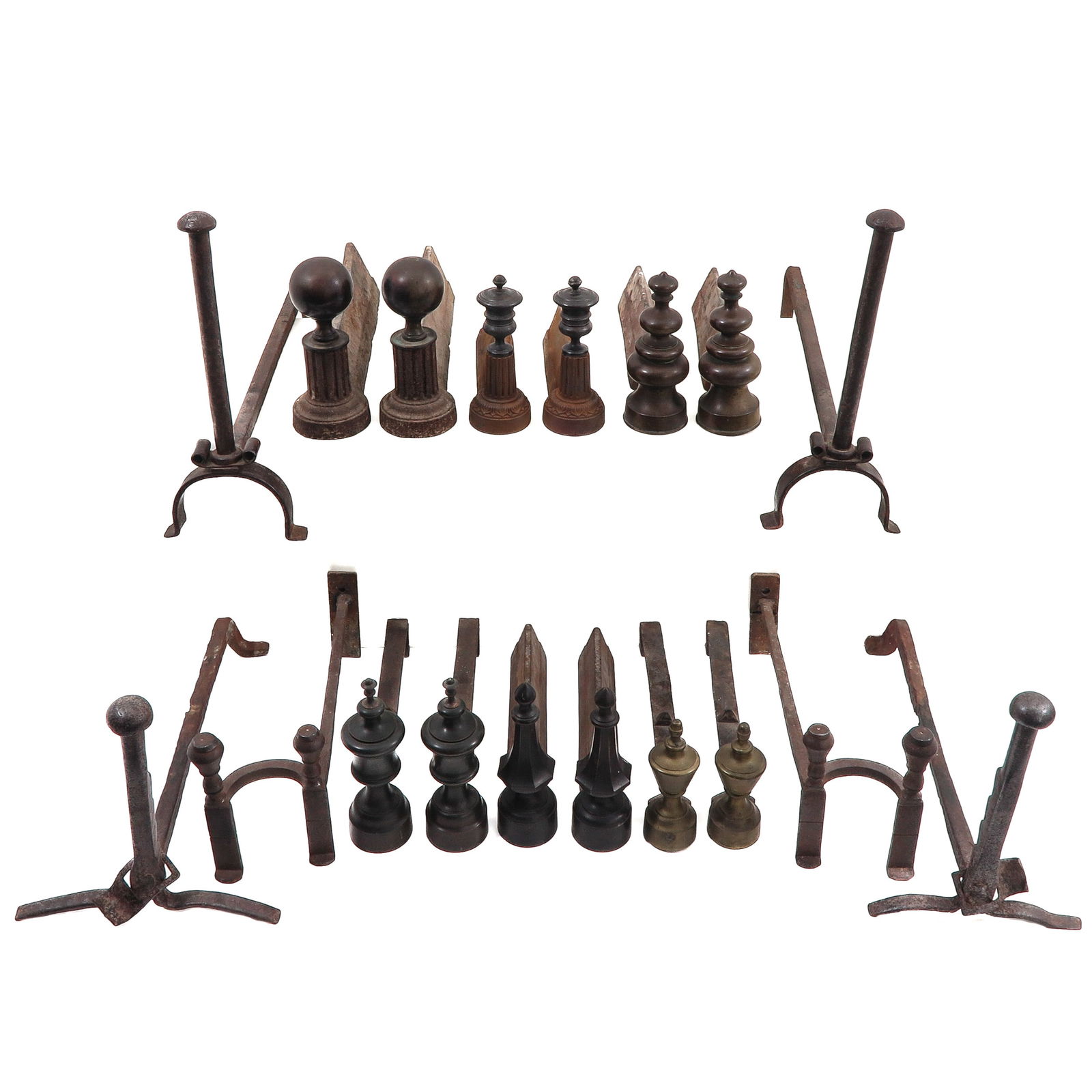 A Large Collection of Andirons: Consisting of andirons, the longest 63 cm.