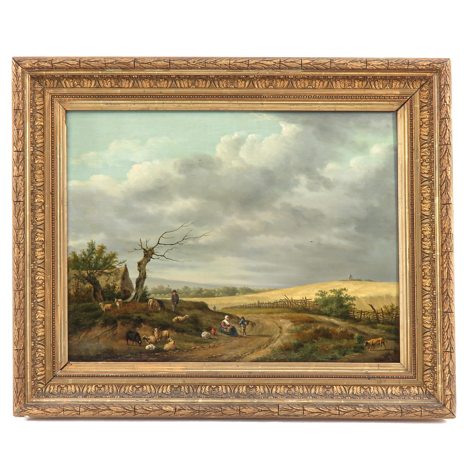 An Oil on Panel Painting: Oil on panel, Anthony Oberman (1781-1845), depicting a pastoral landscape with shepherds and sheep, 58 x 43 cm.