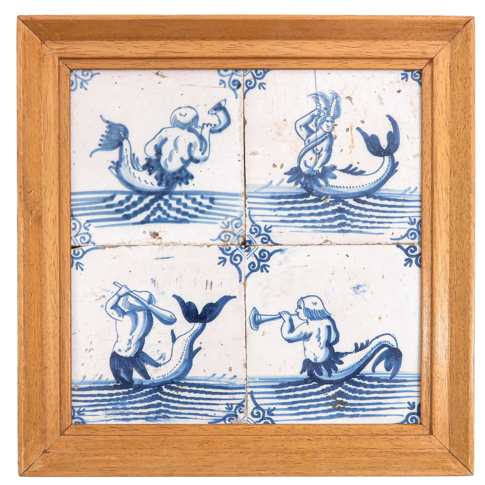 A Dutch 4 Pas Tile: Dutch, depicting maritime figures, 32 x 32 cm.