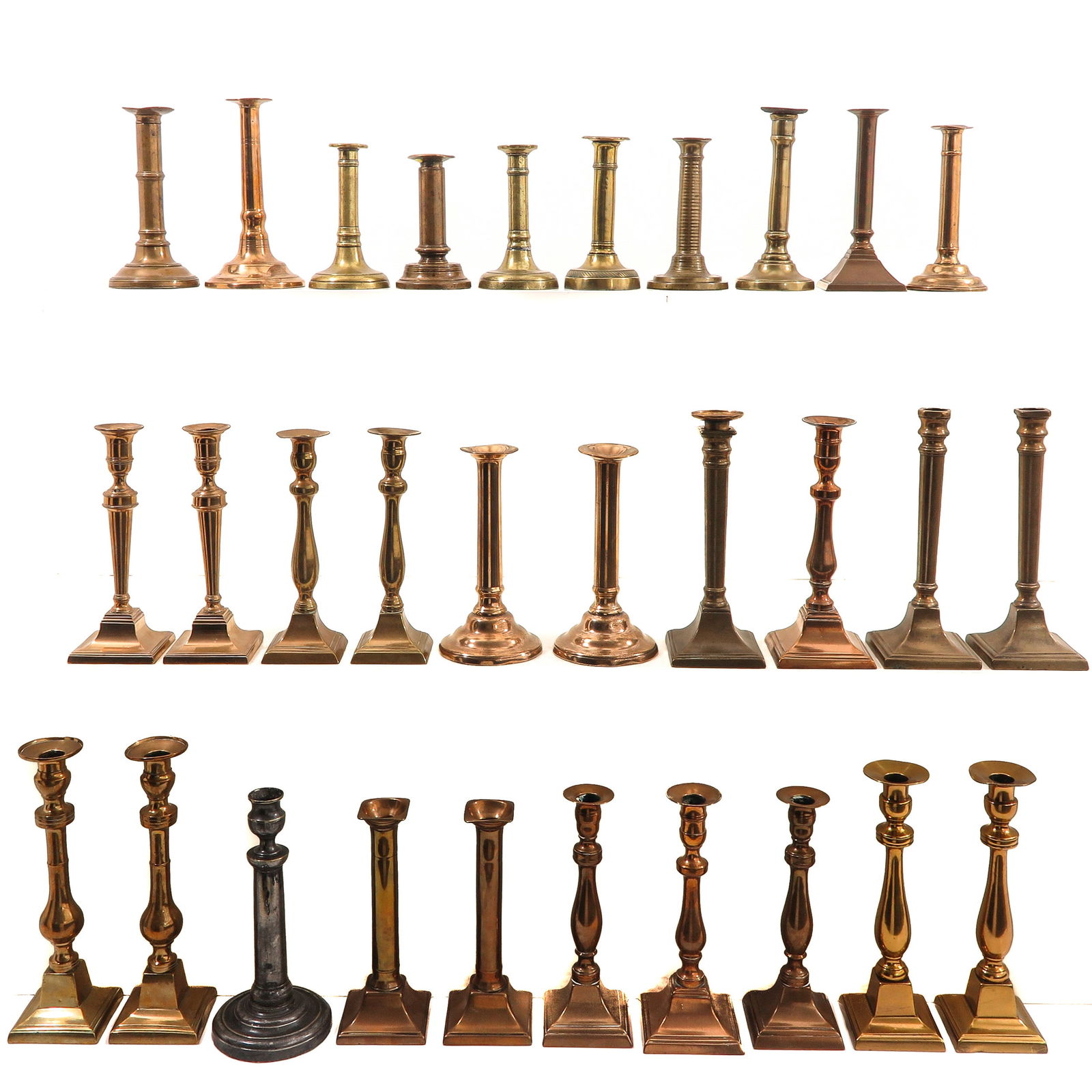 A Collection of 30 19th Century Candlesticks: Consisting of thirty candlesticks in various sizes and models, 19th century, tallest 28 cm.