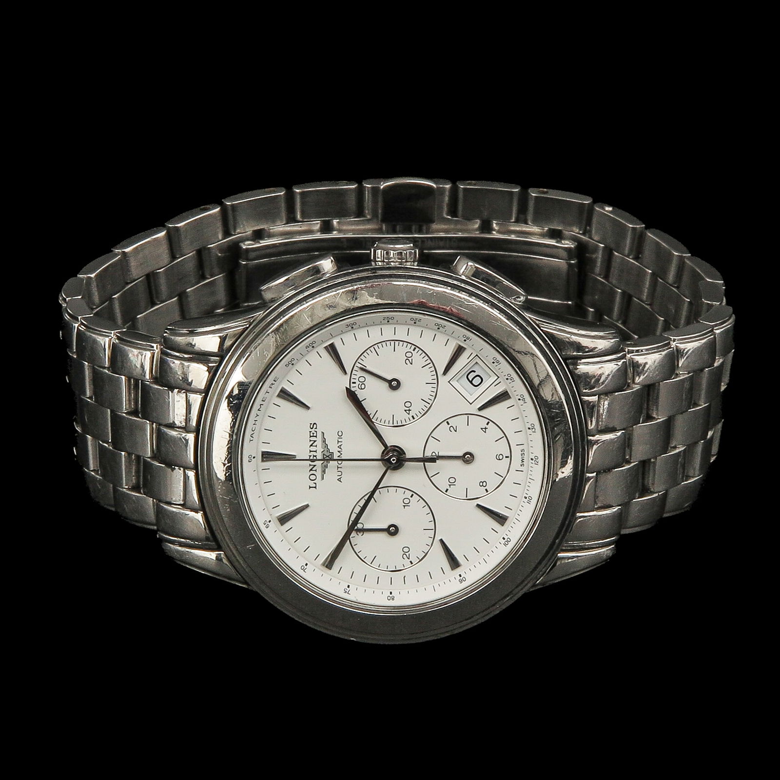 A Mens Longines Watch: Longines Flagship, automatic, chronograph, with steel bracelet, case diameter 41 mm