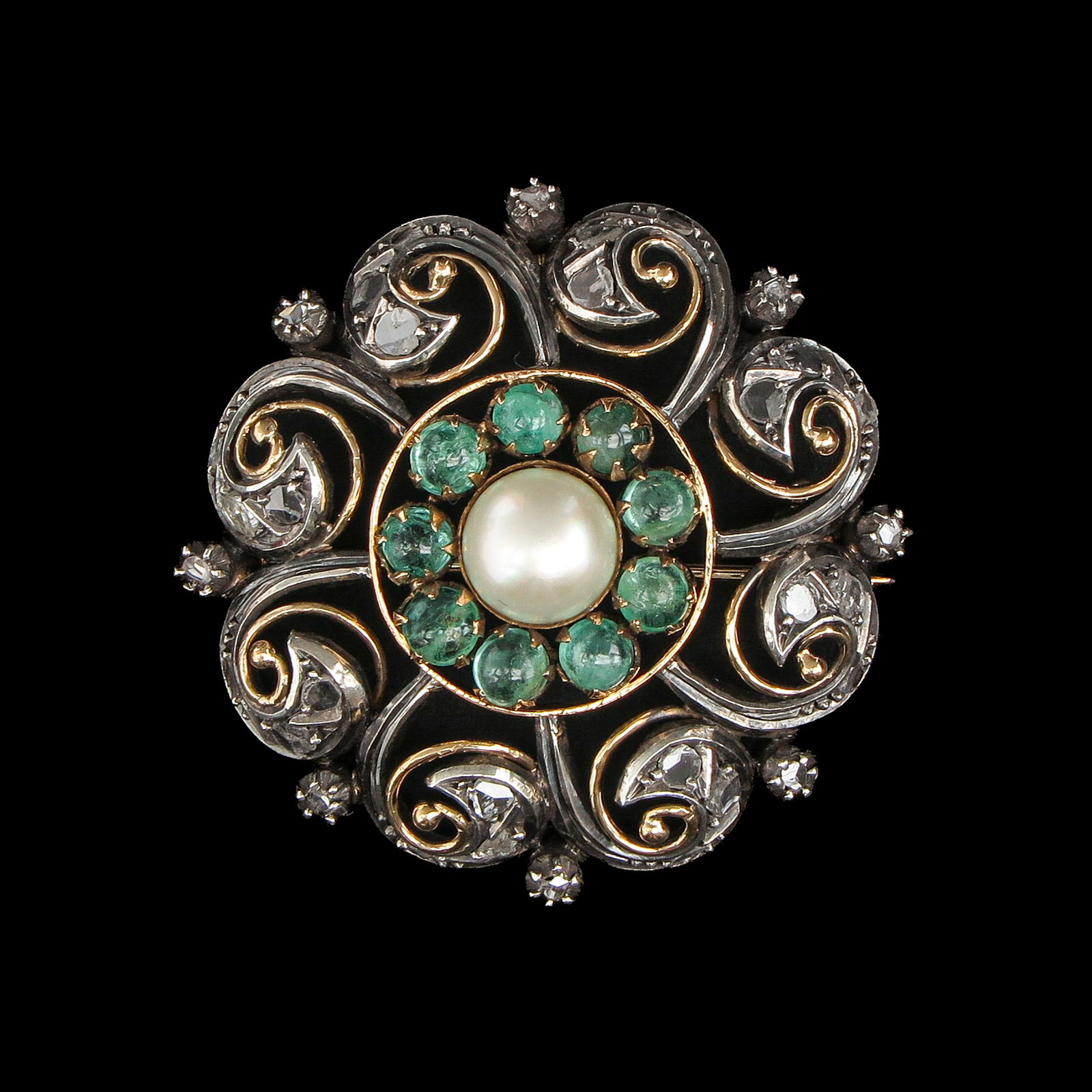 A Diamond, Chrysoberyl and Pearl Brooch (1 of 3)