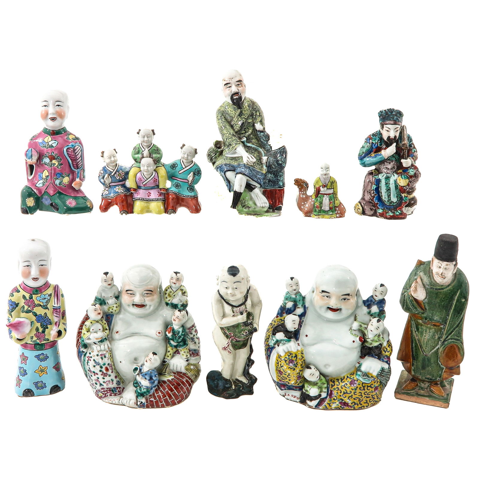 A Diverse Collection of Chinese Sculptures: In a variety of sizes and decors, tallest sculpture is 20 cm., in diverse conditions.