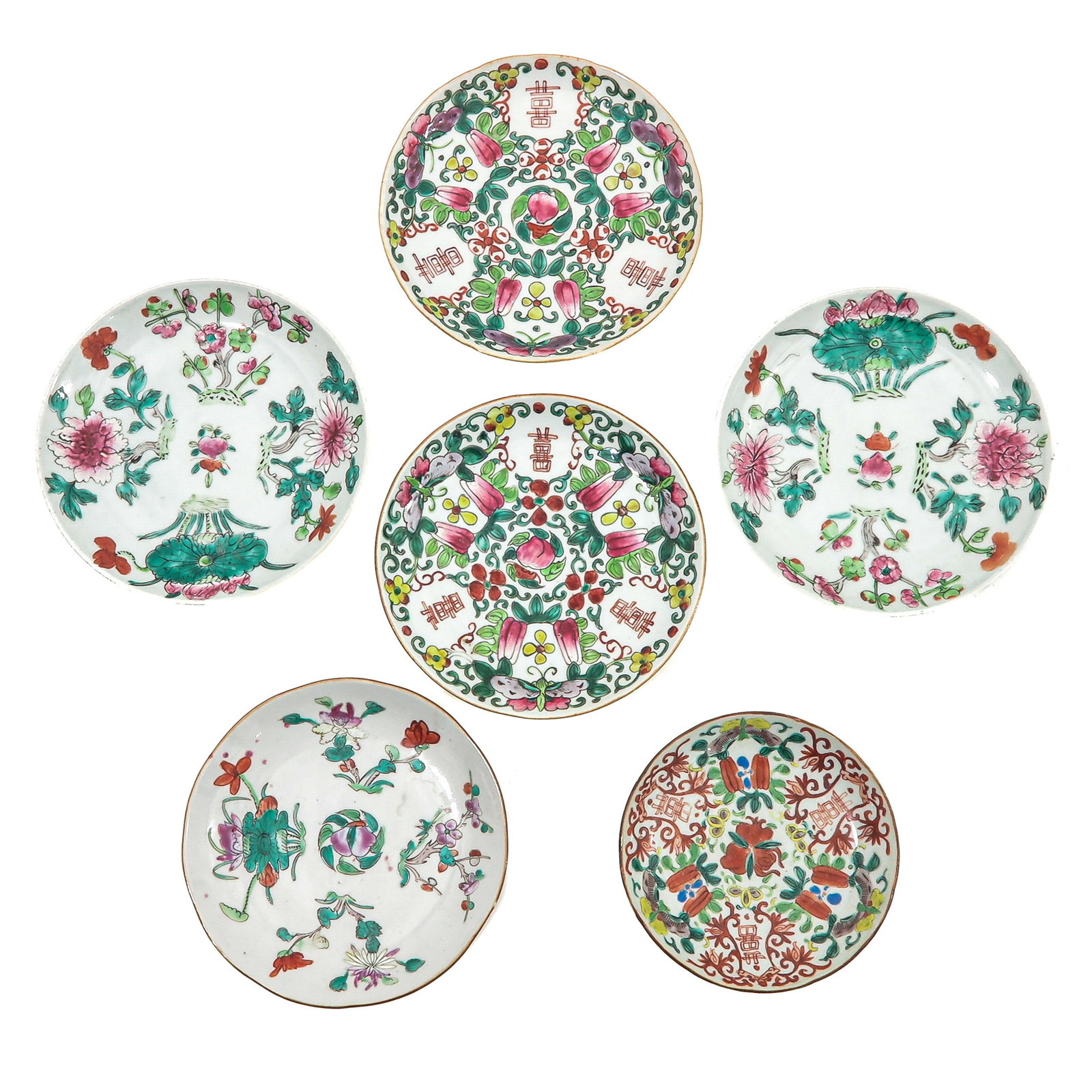 A Group of Porcelain: 6 plates, in a variety of decors, 19th Century, largest plate is 18 cm. in diameter.