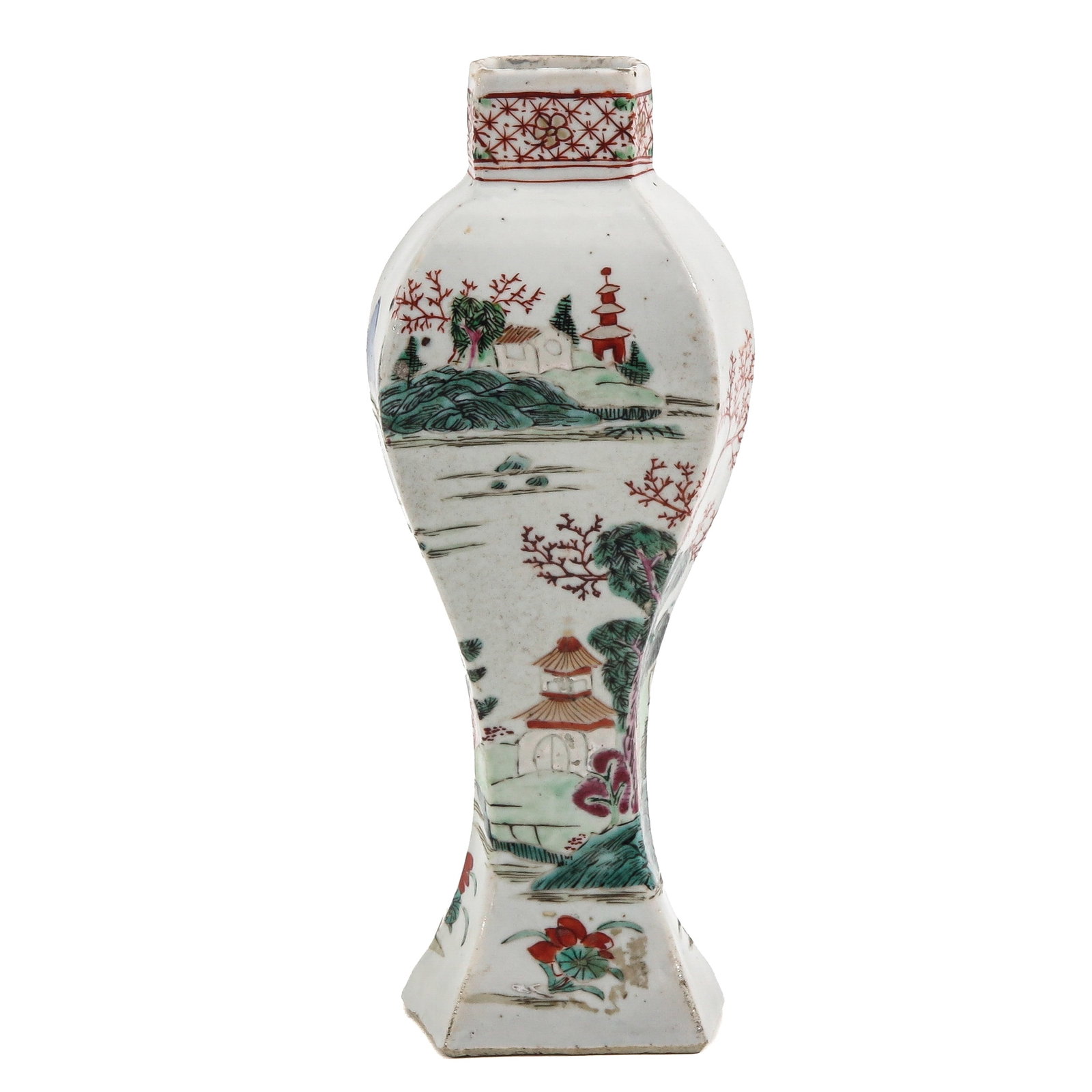 A Famille Verte Garniture: Landscape scene, circa 1800, 18th Century, 25 cm.