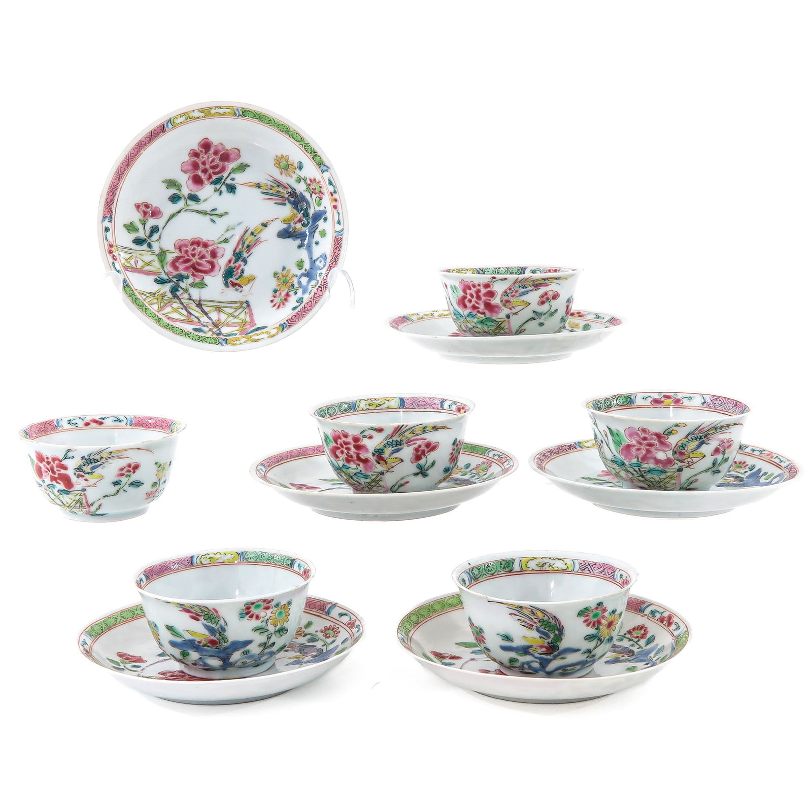 A Group of Famille Rose Cups and Saucers (1 of 8)
