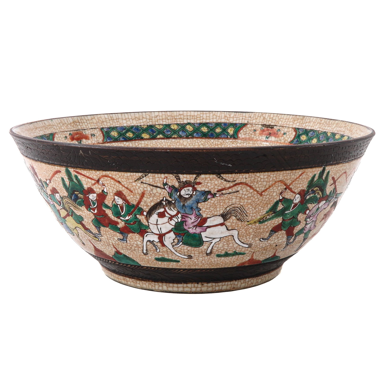 A Nanking Serving Bowl: Decorated with Chinese warriors, 40 cm. in diameter.