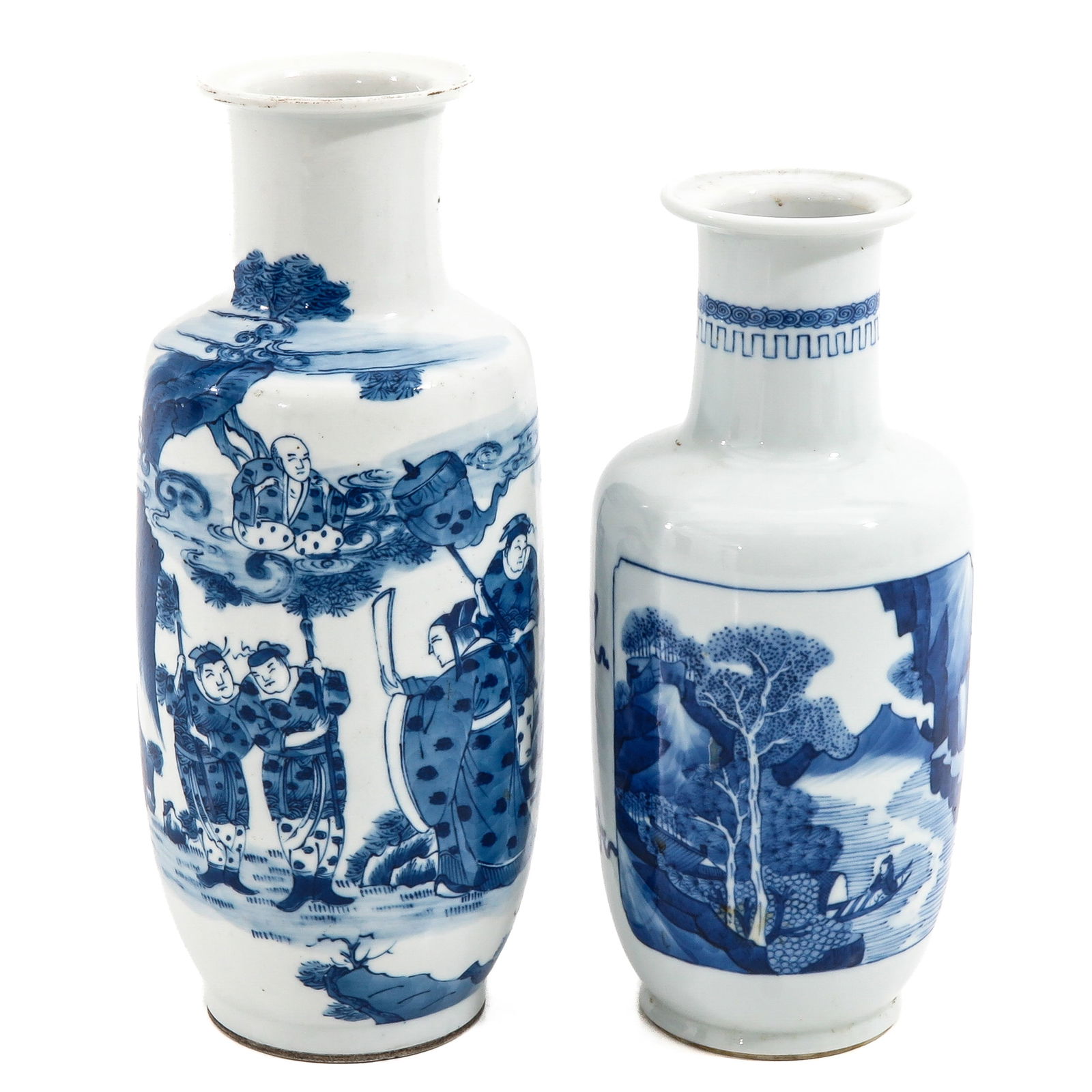 A Lot of 2 Blue and White Vases: including 19th / 20th Century, tallest vase is 29 cm., in diverse conditions.