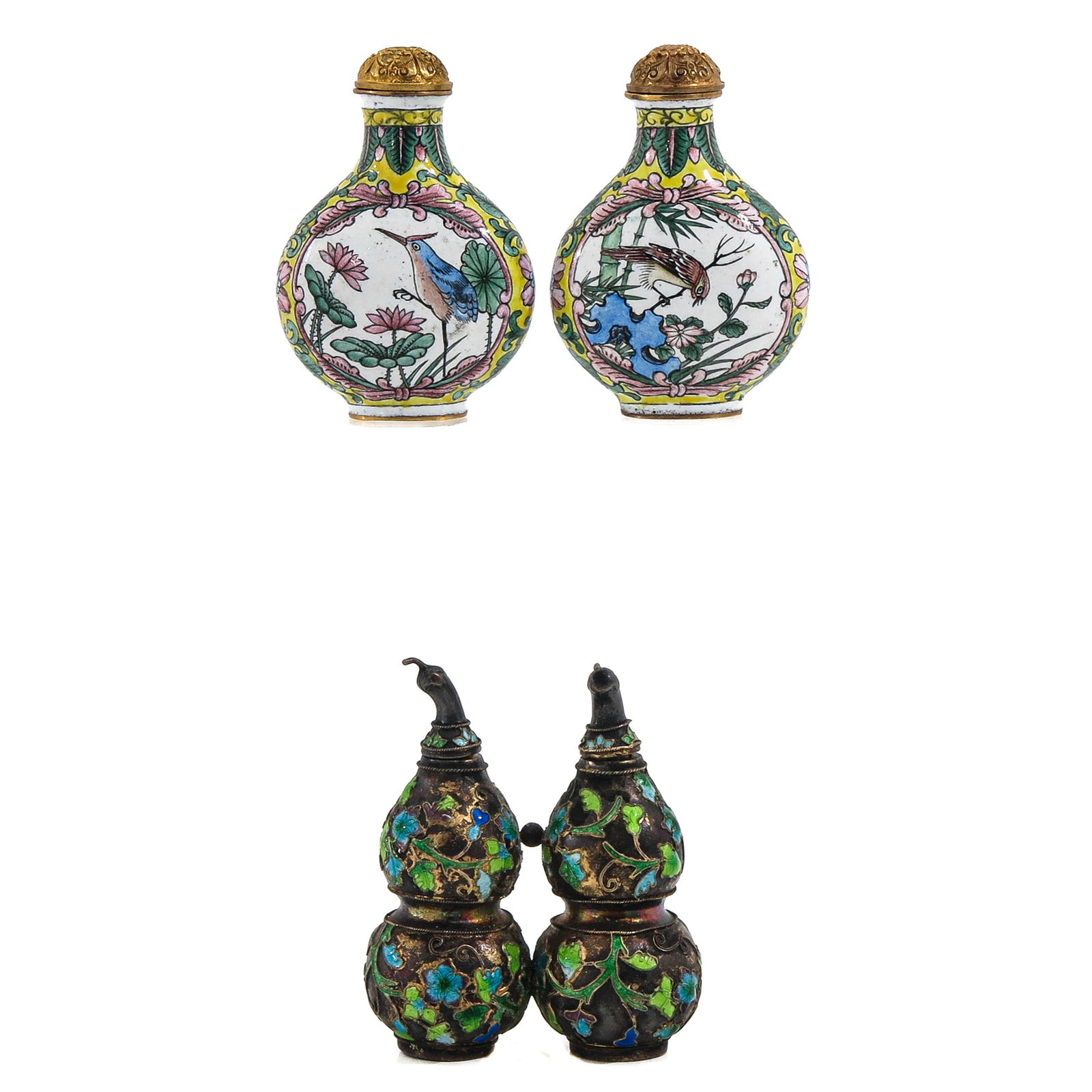 A Group of 3 Enamel Snuff Bottles (1 of 6)