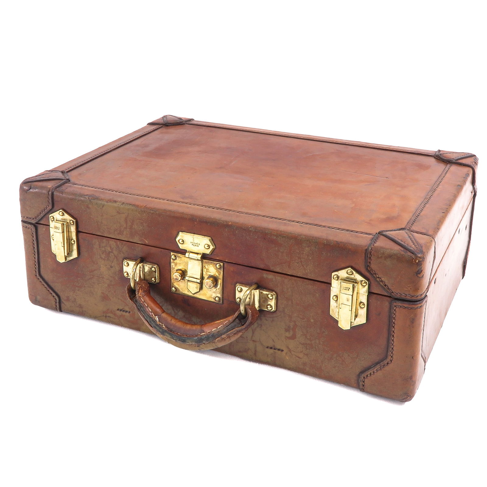 A Hermès Leather Case: Hermès, leather with signed brass fittings, 45 x 16 x 33 cm.