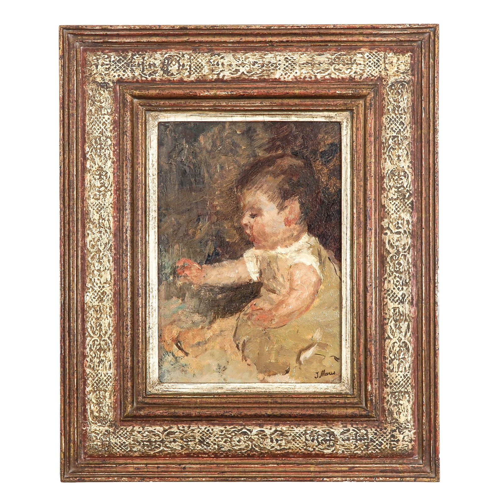 An Oil on Panel Painting: Oil on panel, impressionistic portrait of a seated child, Jacobus Hendricus "Jacob" Maris, born in The Hague on August 25, 1837, died in Karlsbad (Germany) on August 7, 1899, signed lower right, 17 x