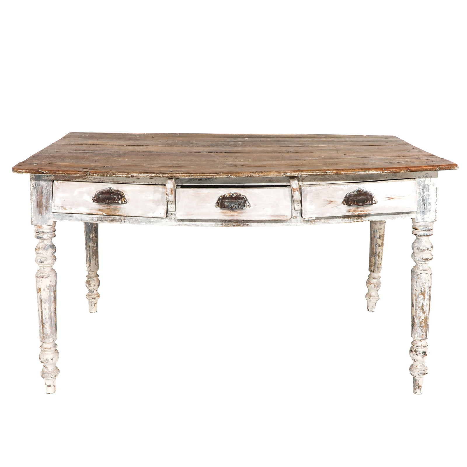 A Painted Fram Table: Painted, with 3 drawers, 129 x 73 x 82 cm.