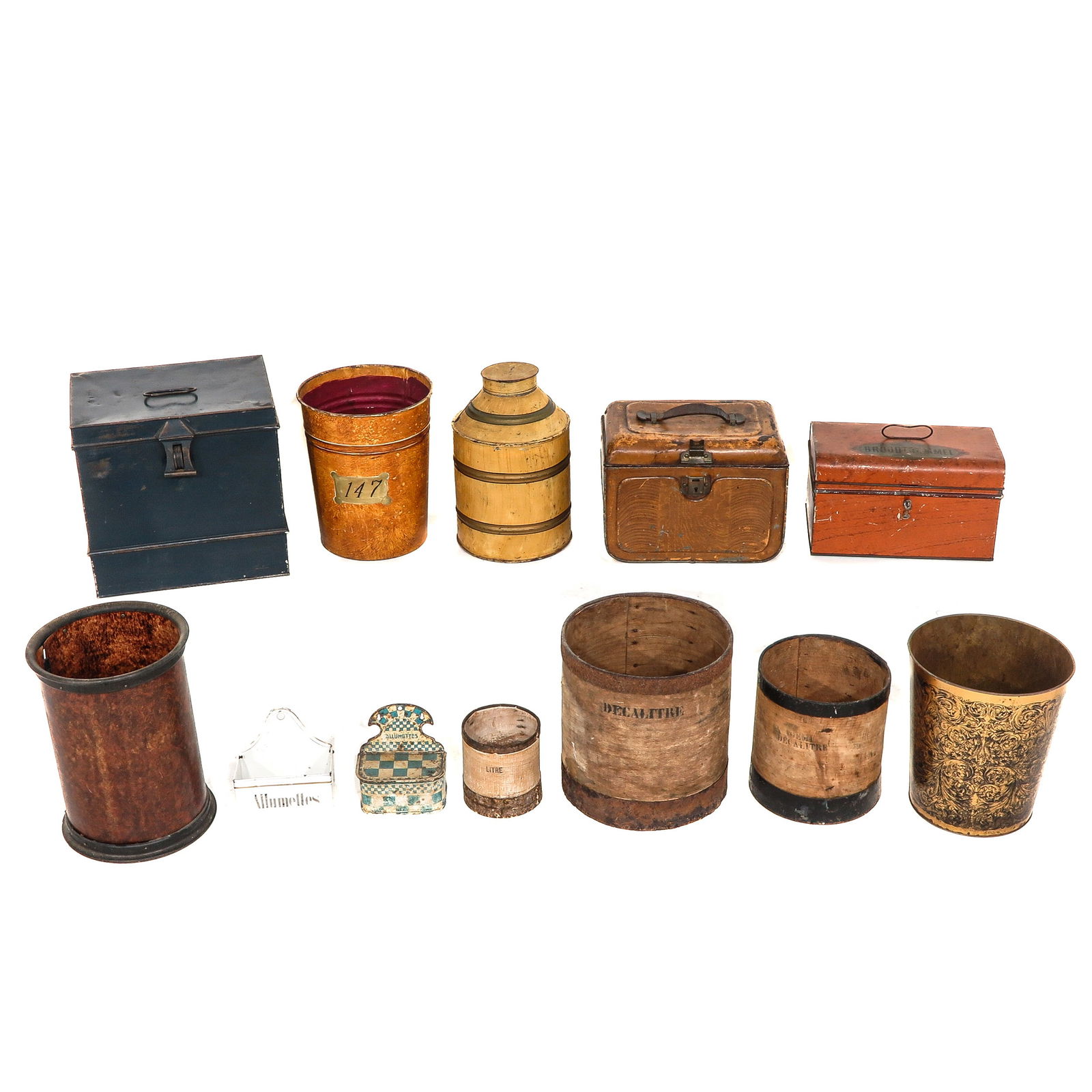 A Diverse Group of Items: Consisting of 12 various utensils in different materials, height 34 cm.