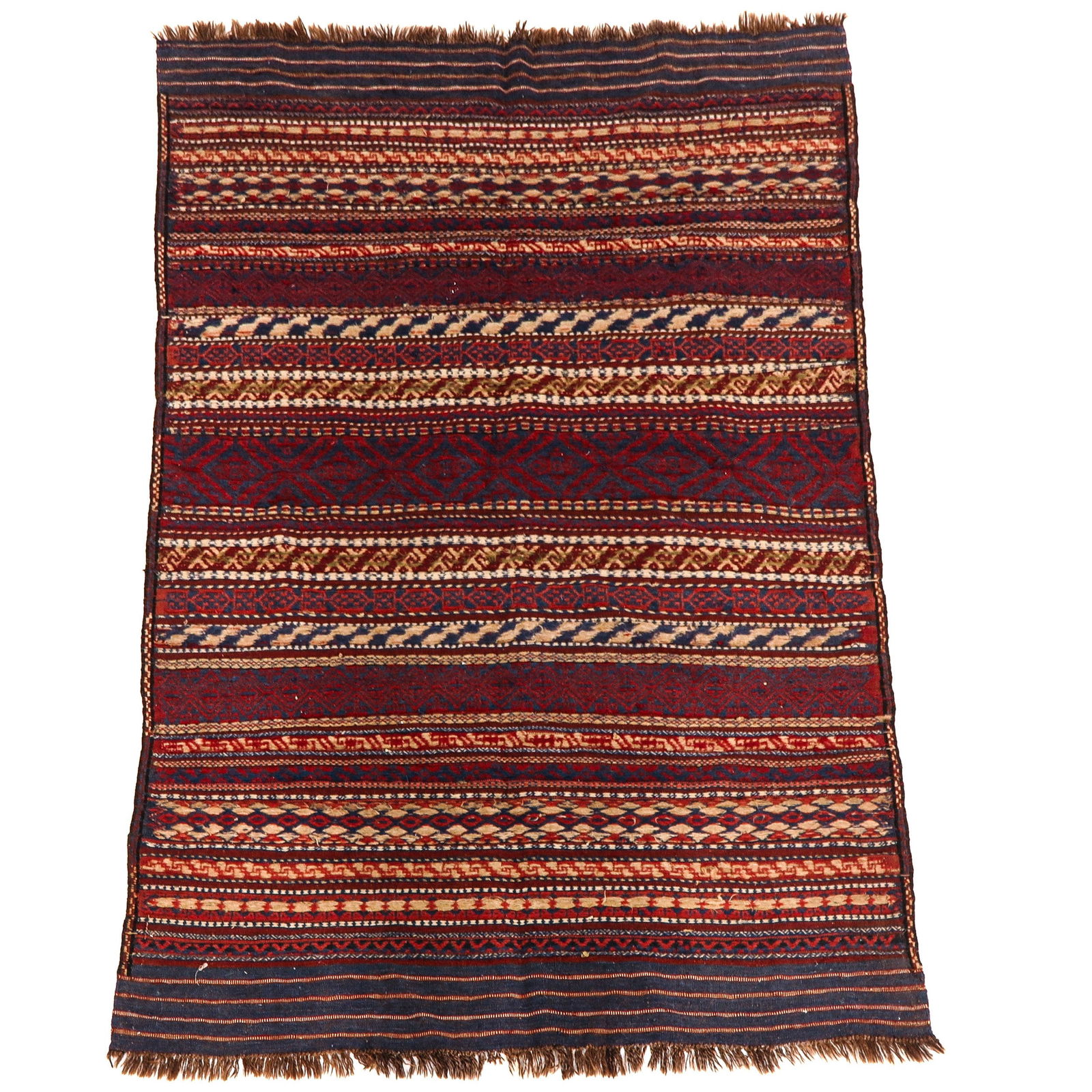 A Kilim Carpet: Hand-woven flat weave with horizontal stripes, wool, 241 x 148 cm.