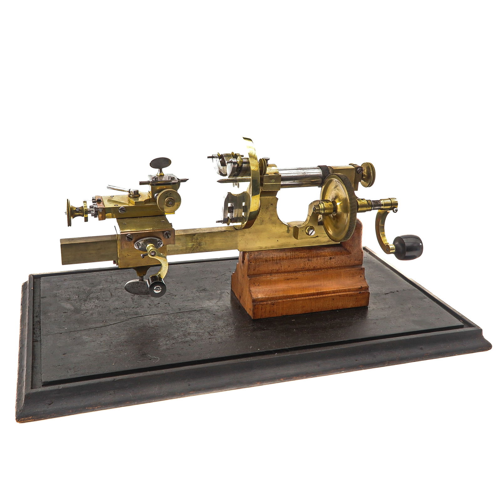 A Precision Lathe: With fine adjustment, hand-cranked, ca. 1850, length 45 cm.