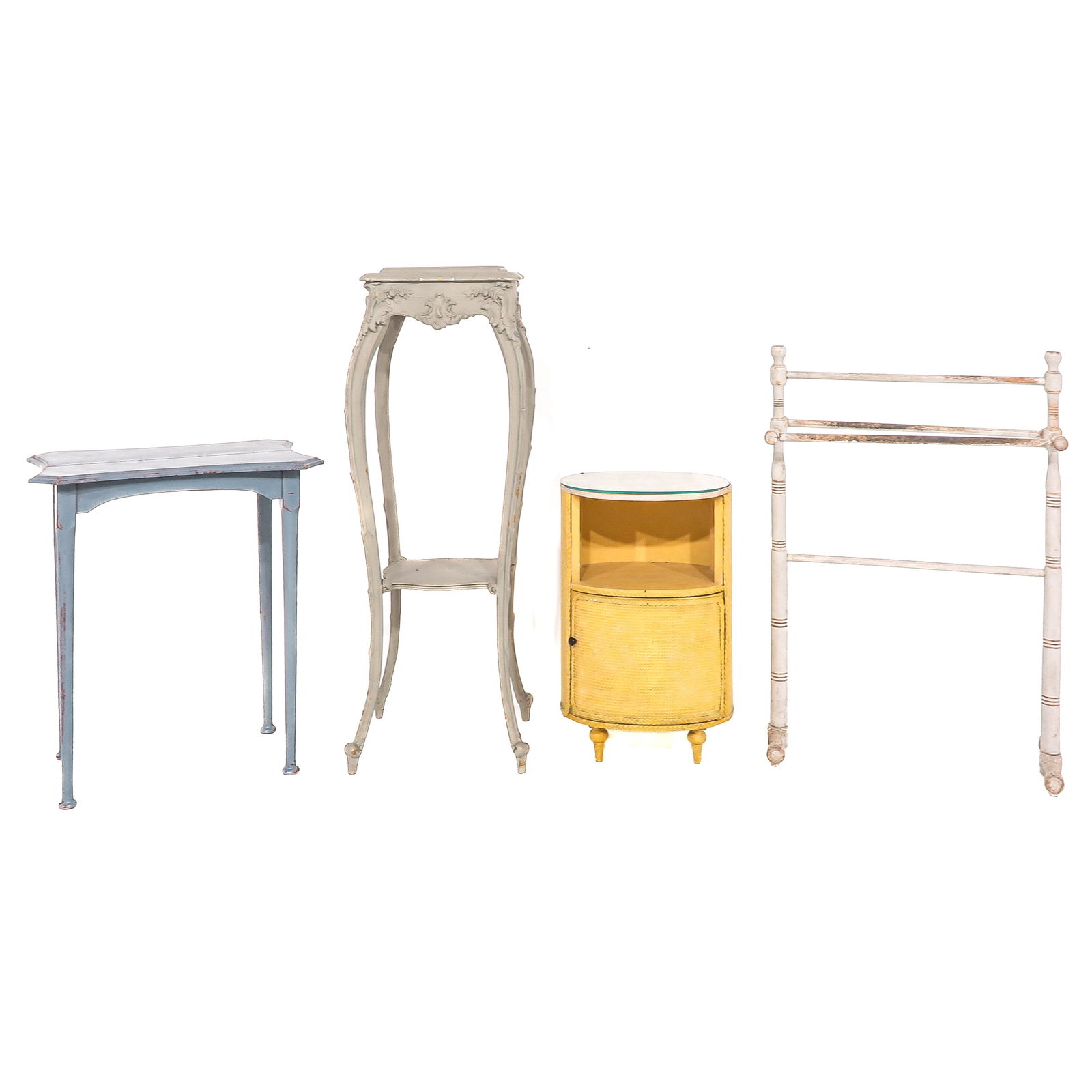 A Group of Furniture: Consisting of 4 painted pieces of furniture, including a plant stand, height 112 cm.