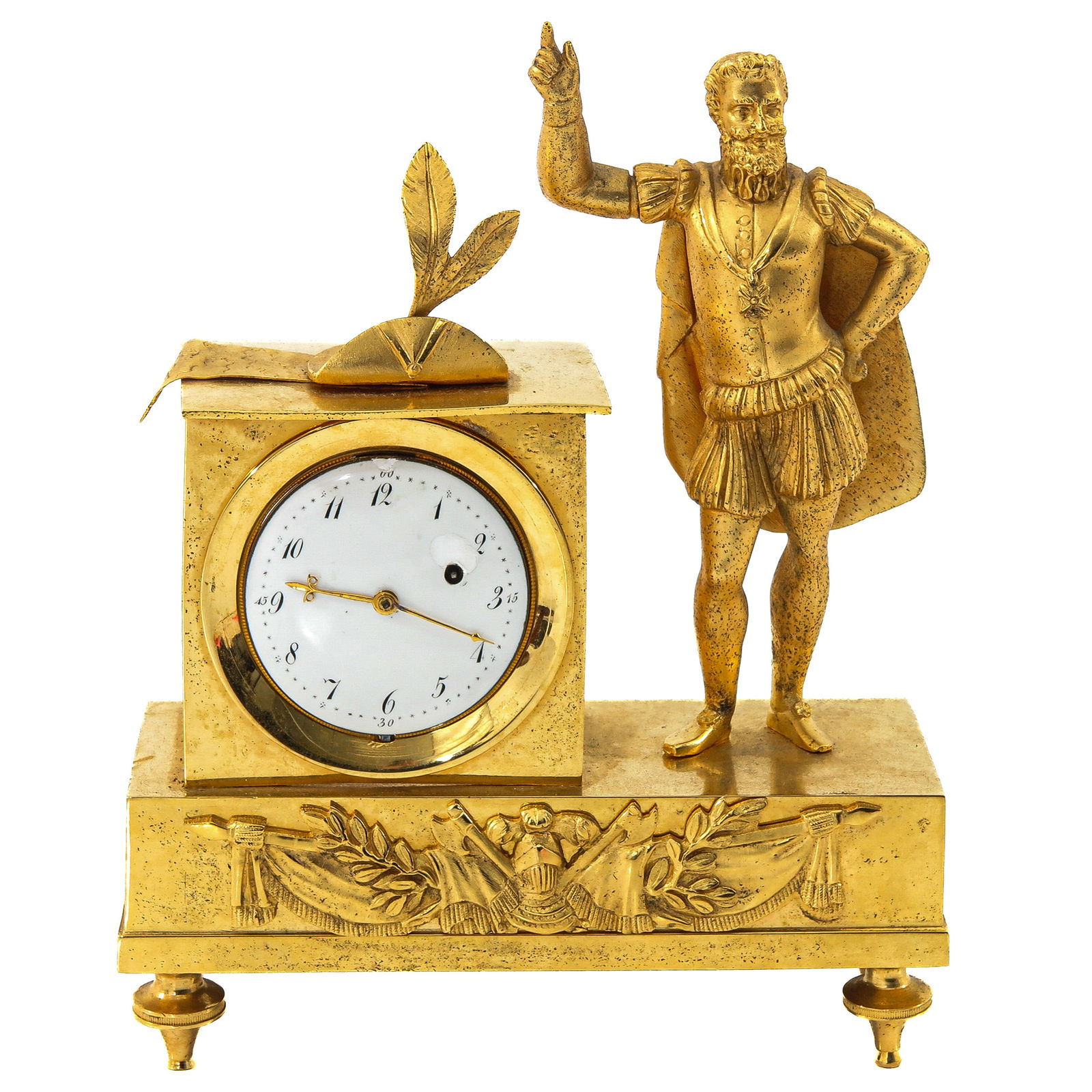 A Pendulette: France, with fusee/verge escapement movement, fire-gilt bronze case, white enamel dial, height 19 cm.