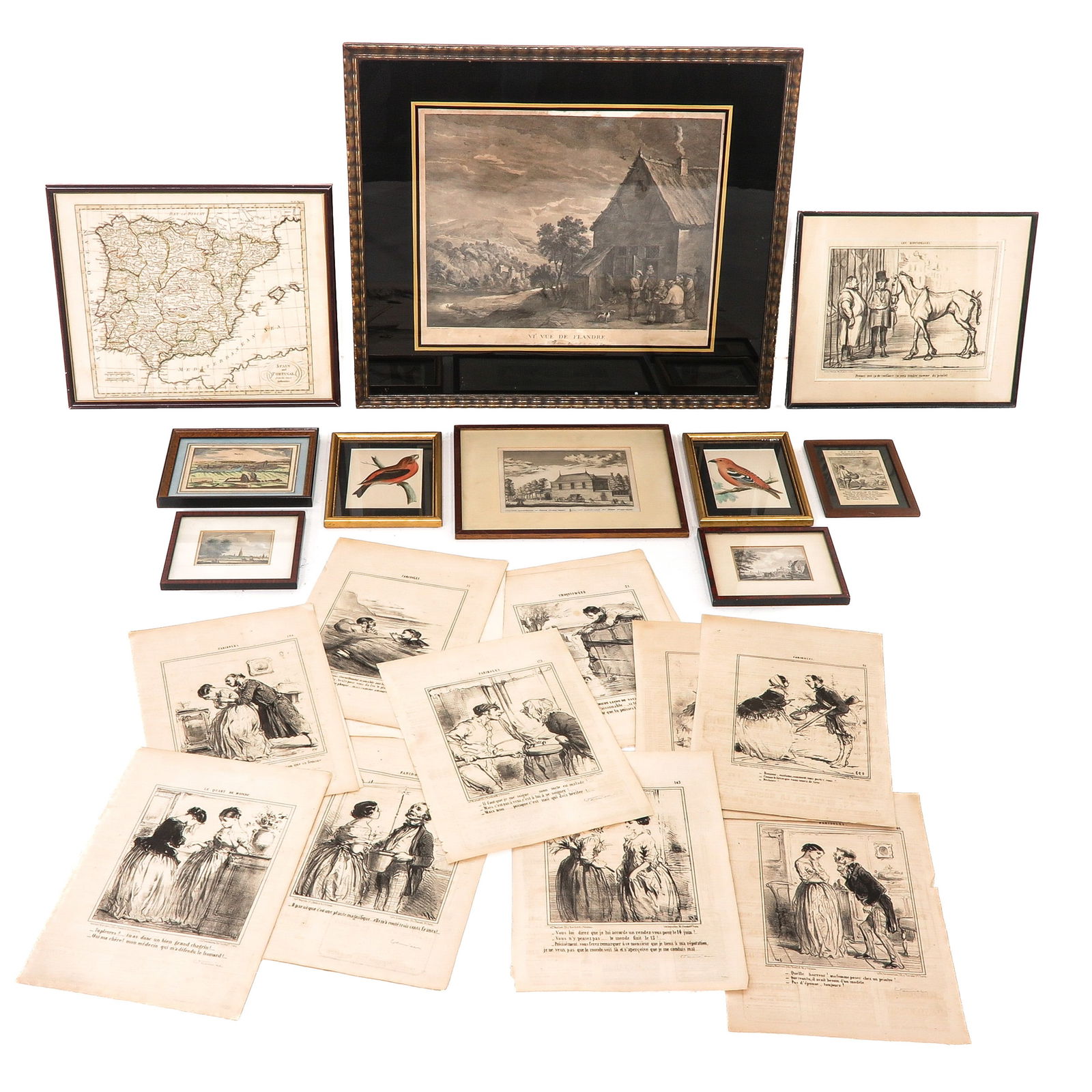 A Group of Artworks: Consisting of various prints and engravings, partly framed, largest 68 x 58 cm.