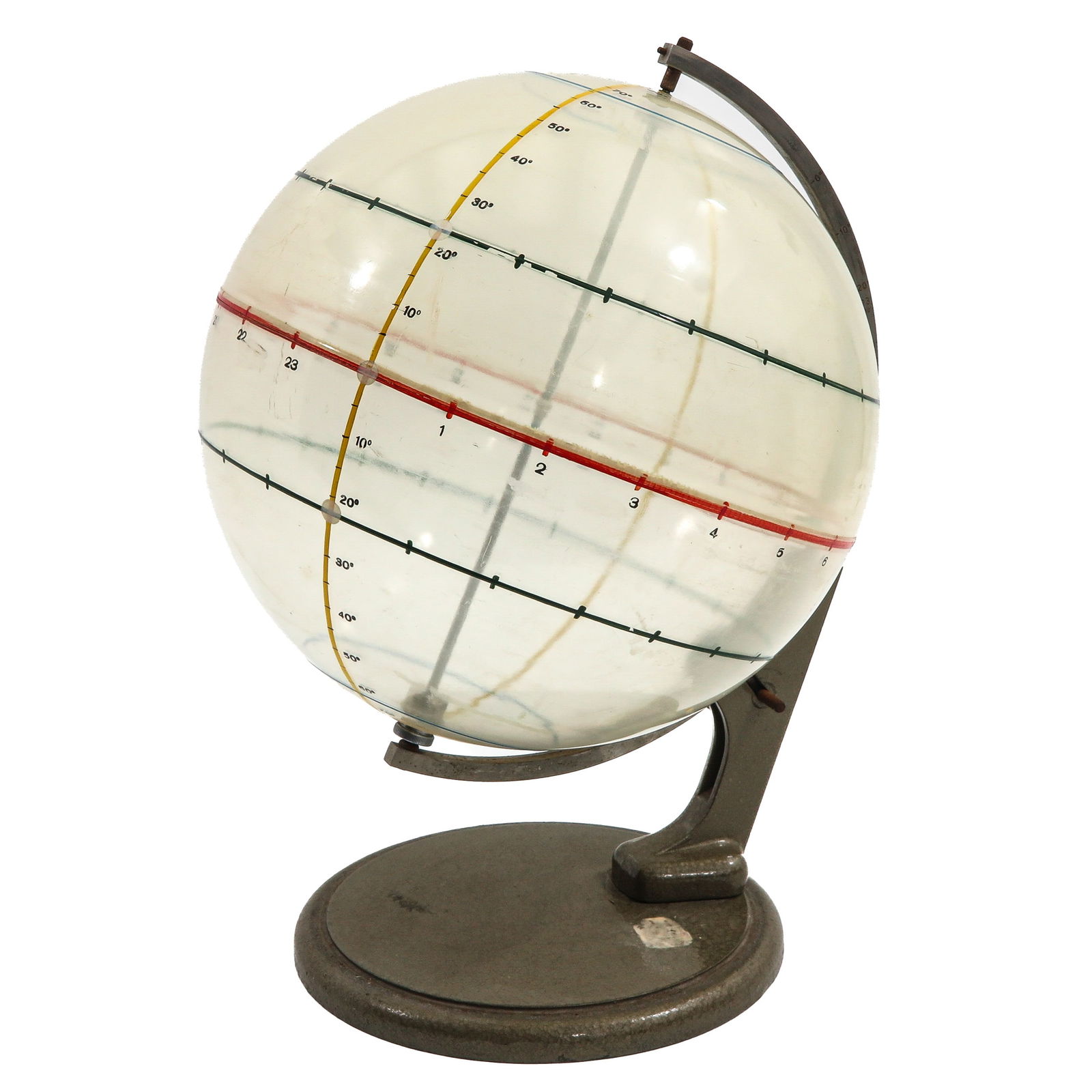 A Globe: French Instructional globe, with indicated time zones, diameter 33 cm, height 43 cm, ca. 1960
