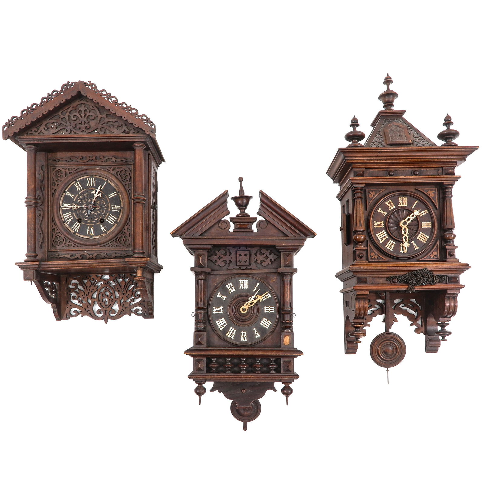 A Group of 3 Cukoo Clocks: Consisting of three cuckoo clocks, Germany, ca. 1900, tallest 70 cm.