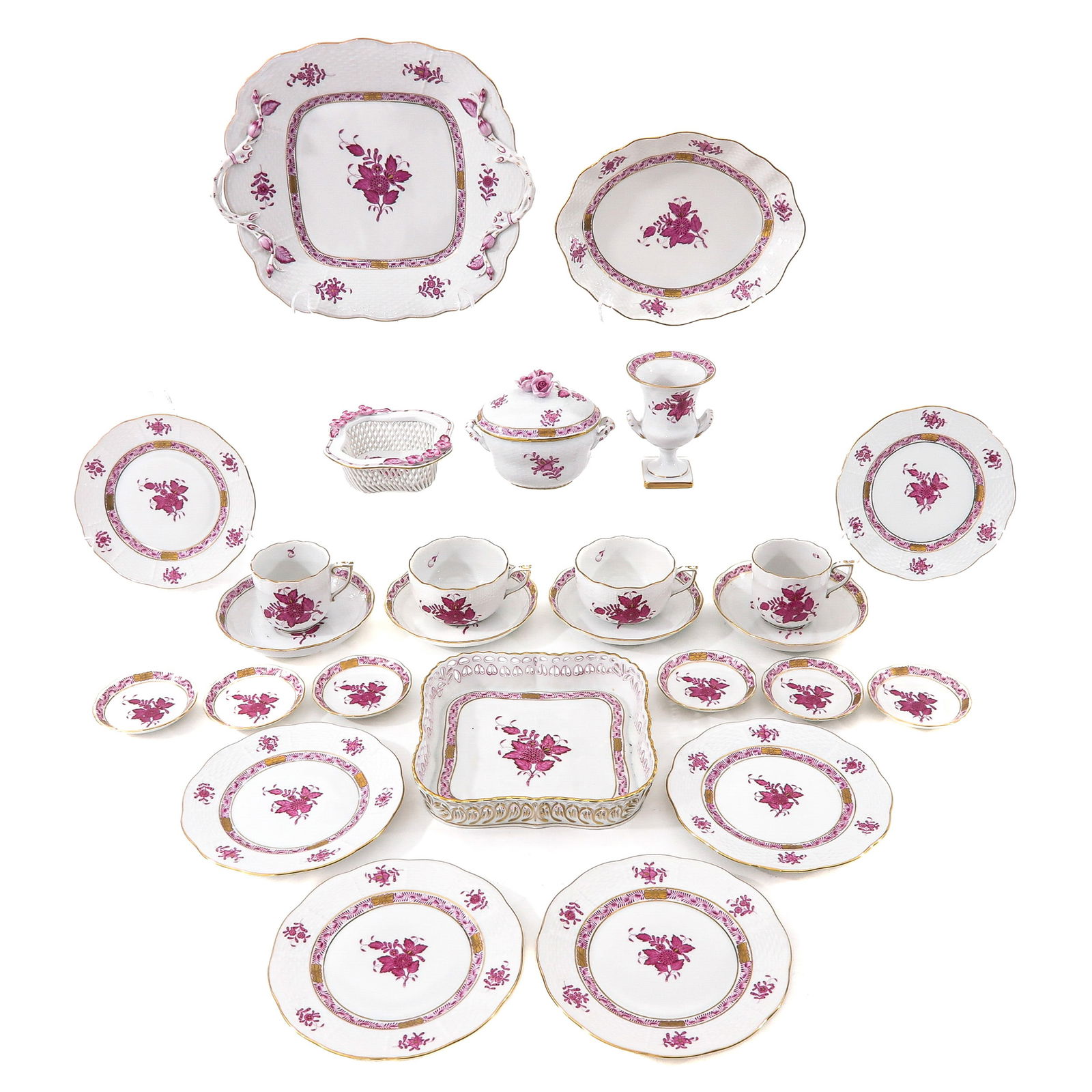 A Herend Service: Herend Hungary, Bouquet Raspberry, longest 28 cm.