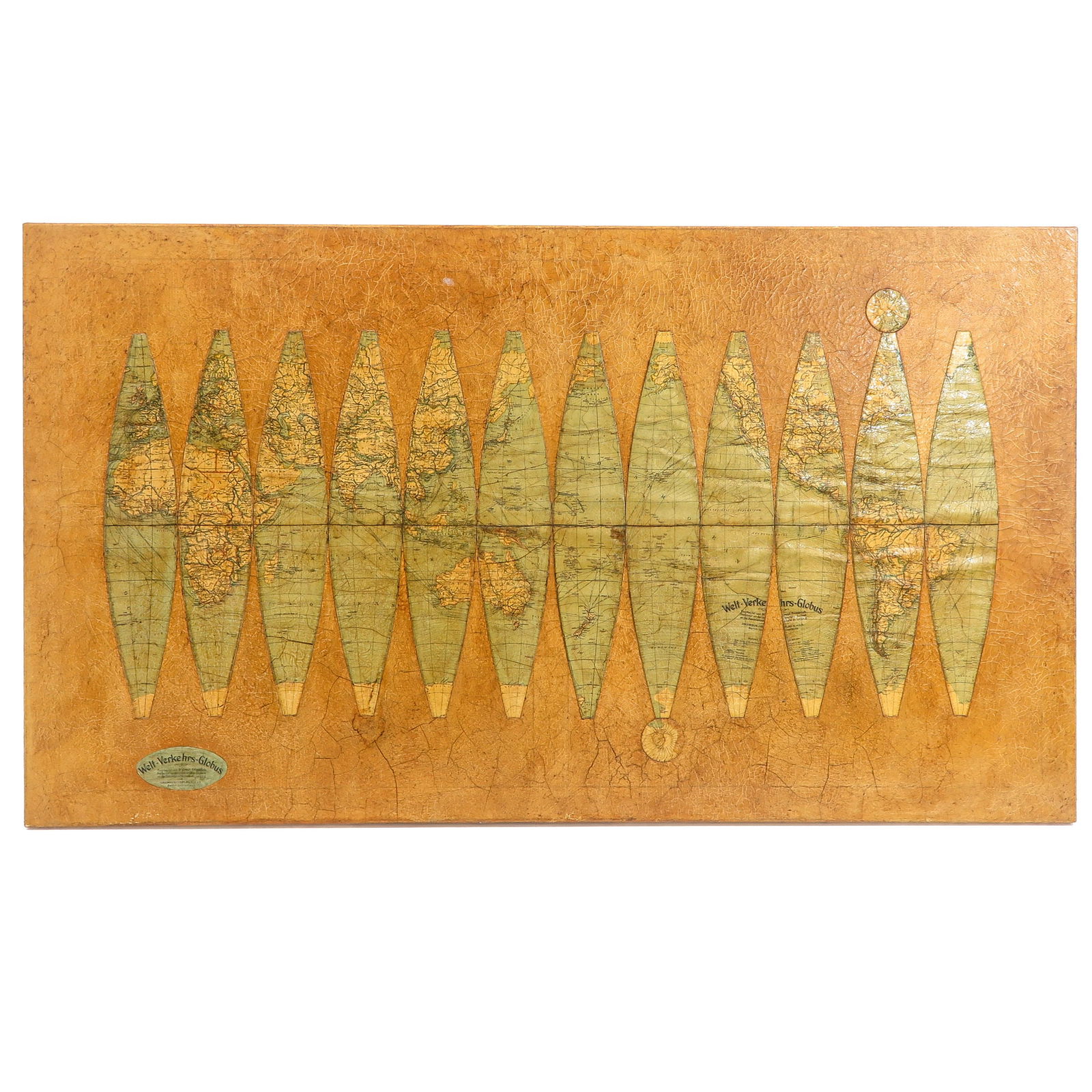 A Globe Segment: Columbus, Giant World Traffic Globe, no. 9 B, diameter 50 cm, 1930, 181 x 103 cm.