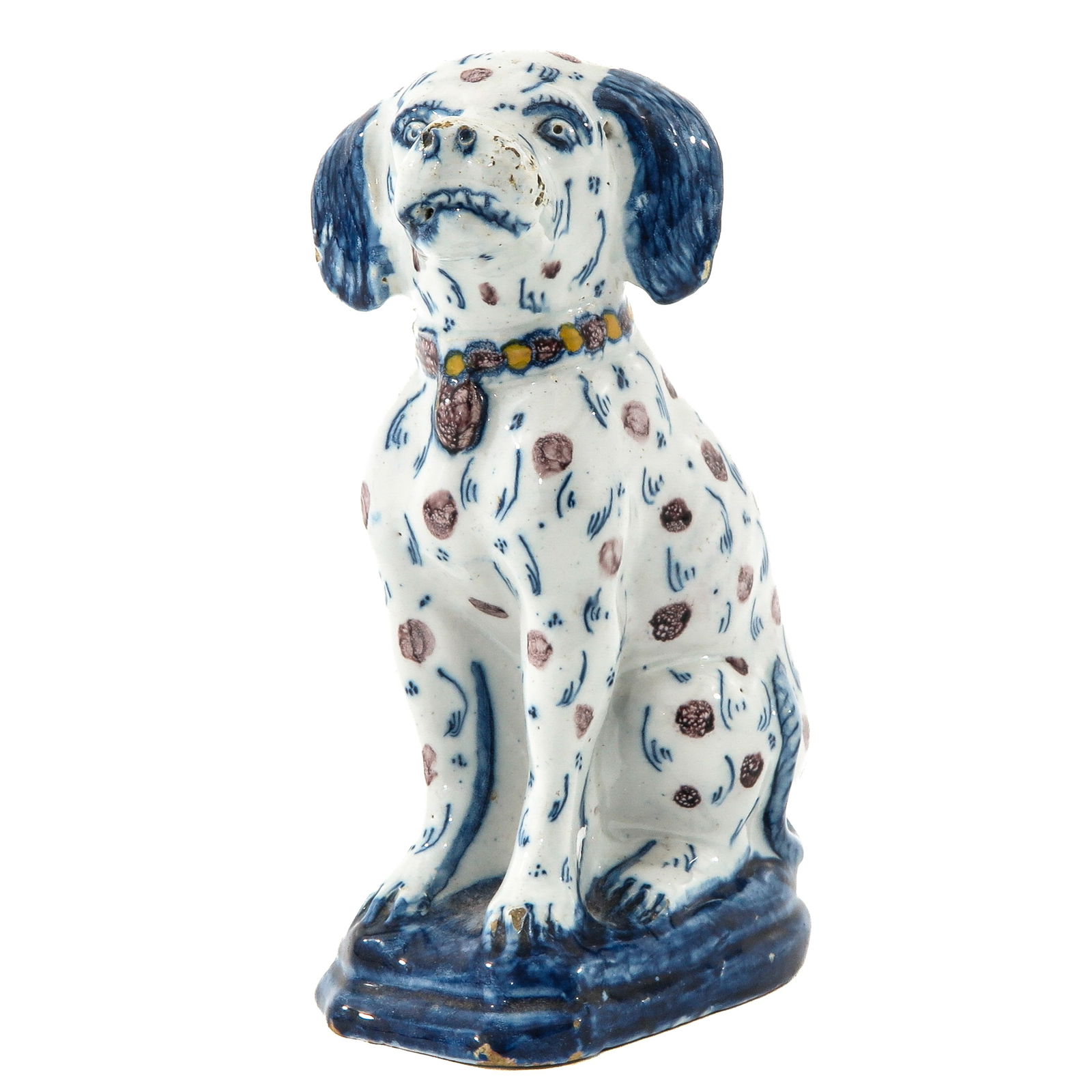 An 18th Century Delft Sculptures: 18th-century Delftware, depicting a seated dog, decorated in blue, manganese, and yellow, height 20 cm. See Sotheby's catalog, London, May 22, 2019, p. 63, formerly Morpurgo Collection.