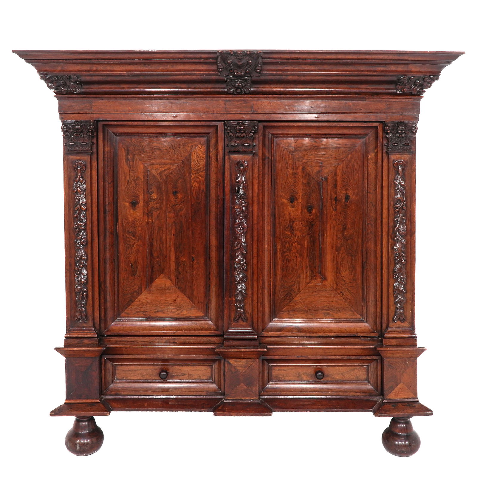 A Oak and Rosewood Cabinet: Oak with rosewood veneer, ca. 1700, 222 x 206 x 80 cm.