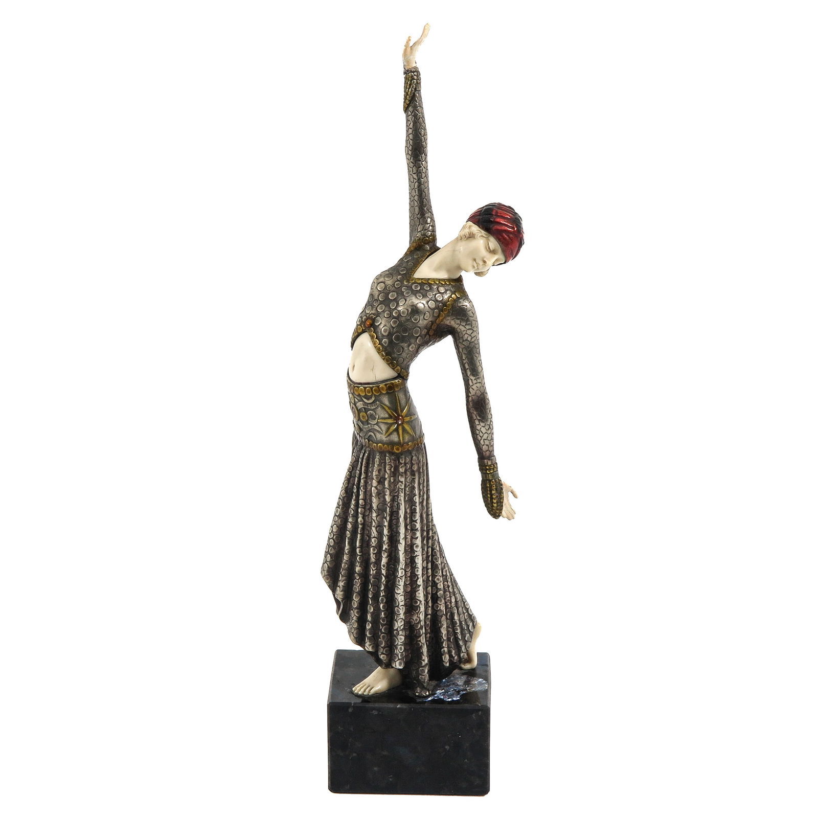 A Chiparus Sculpture: Of a dancer, placed on an onyx base, Chiparus, height 35 cm.