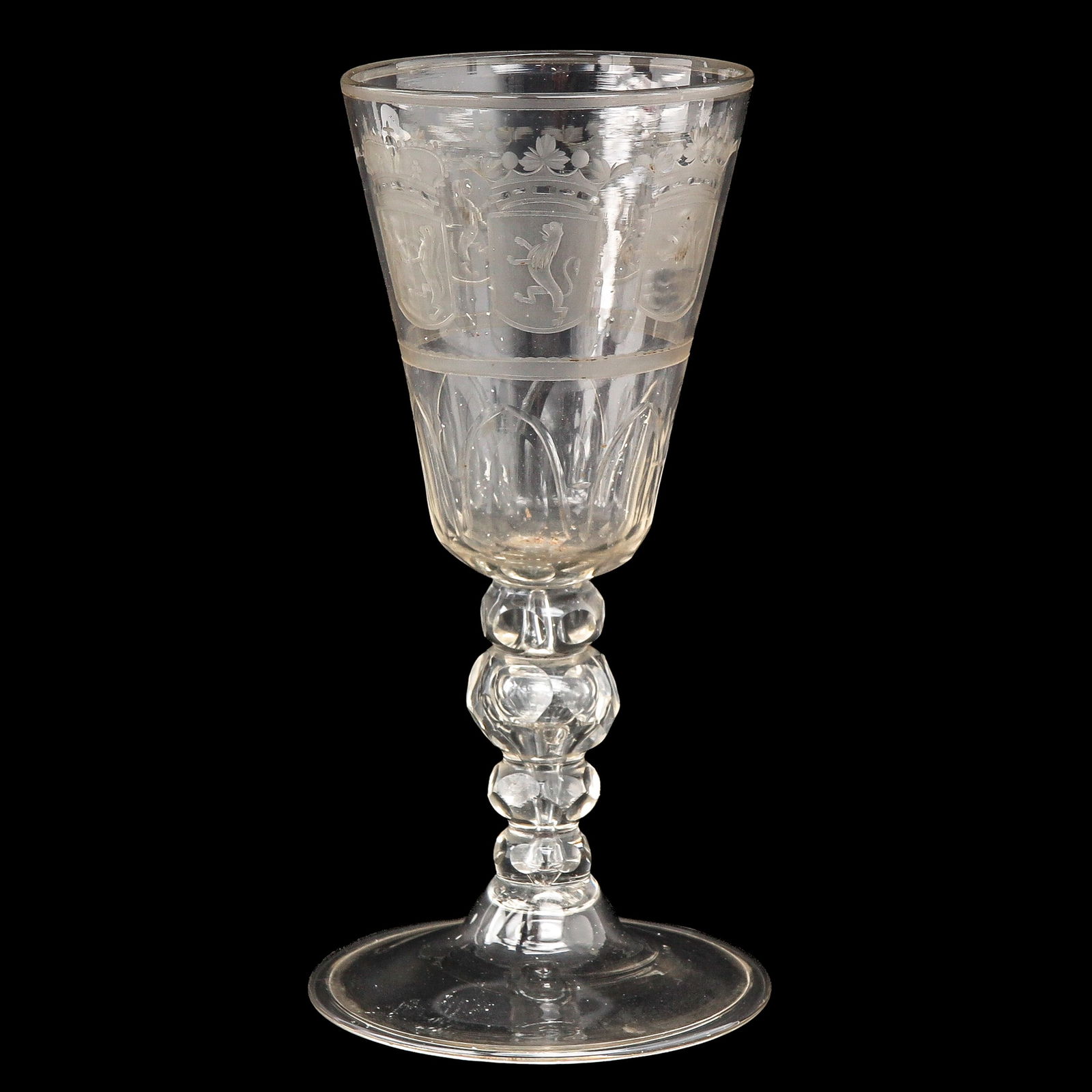 A Stemmed Glass or Bokaal: On a foot, engraved with the 7 Provinces, 18th century, height 25 cm.