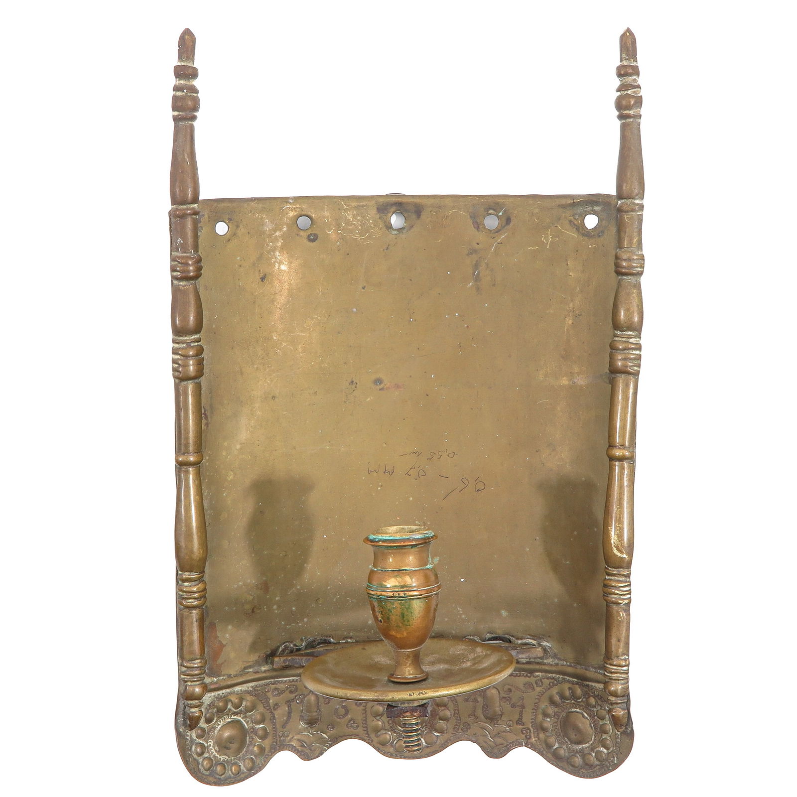 A Brass Wall Scones: Brass, dated 1644, height 33 cm.
