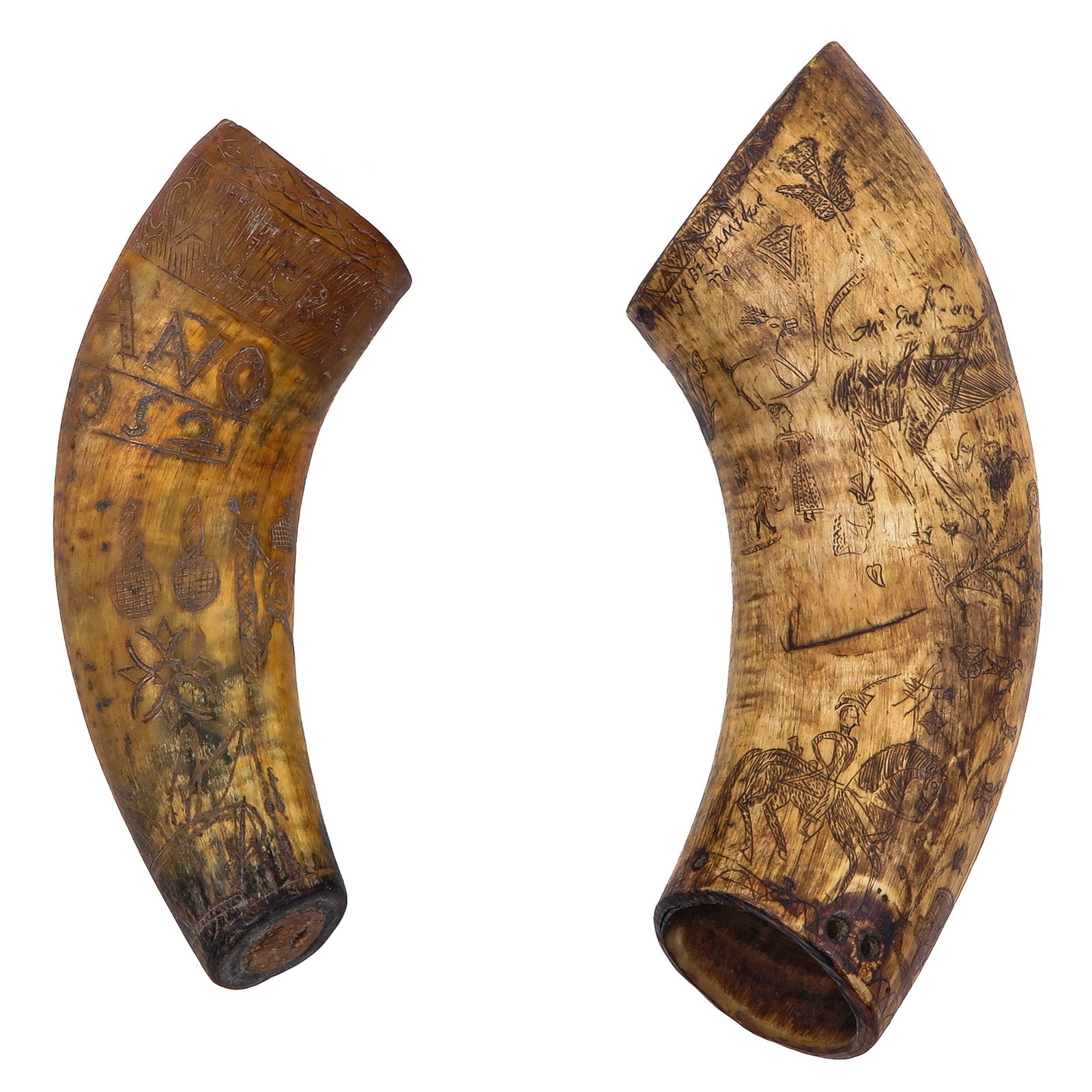 A Lot of 2 Engraved Horns (1 of 8)