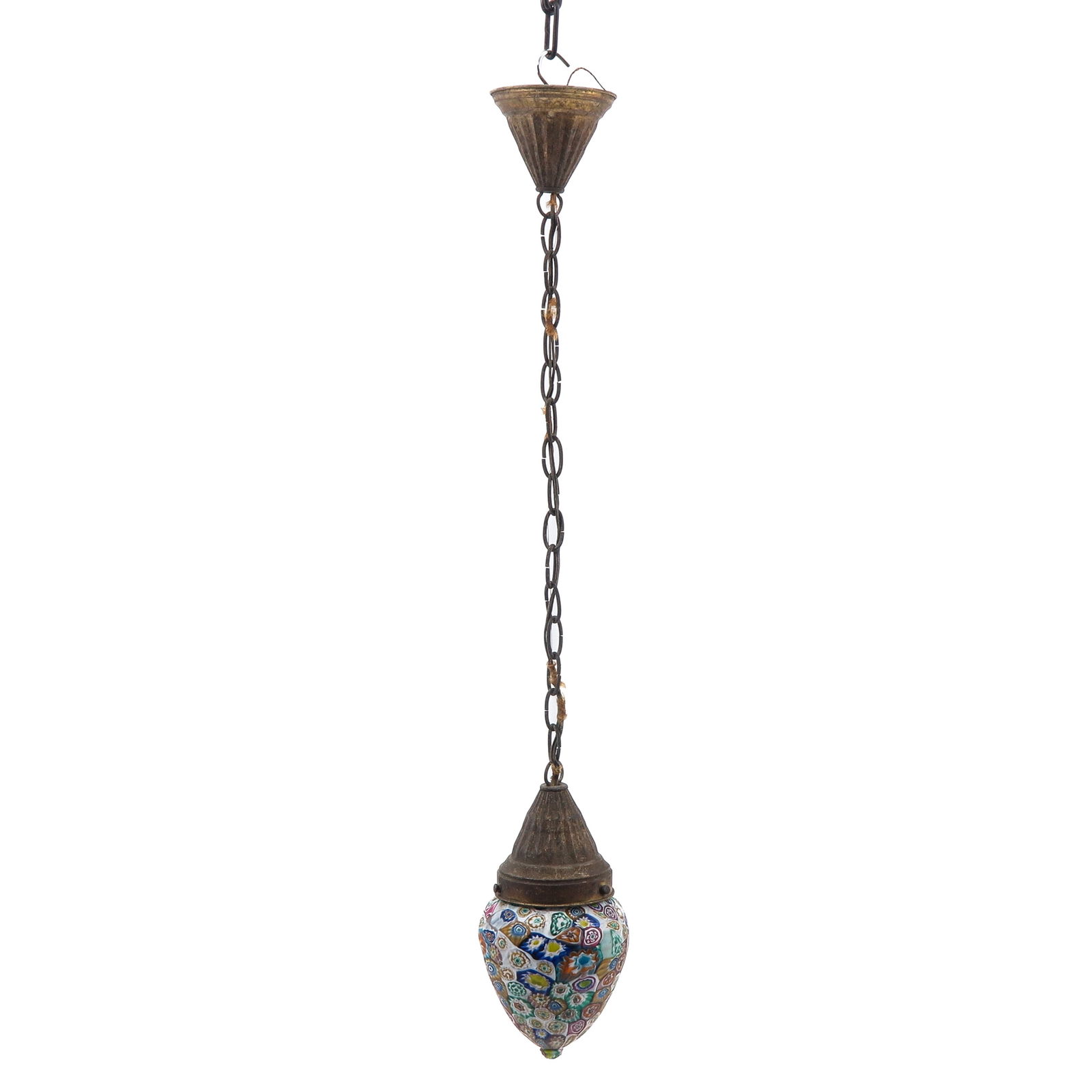 A Millefiori Hanging Lamp: Venice, millefiori glass, ca. 1900, length of the glass pendant 22 cm, excluding the chain.
