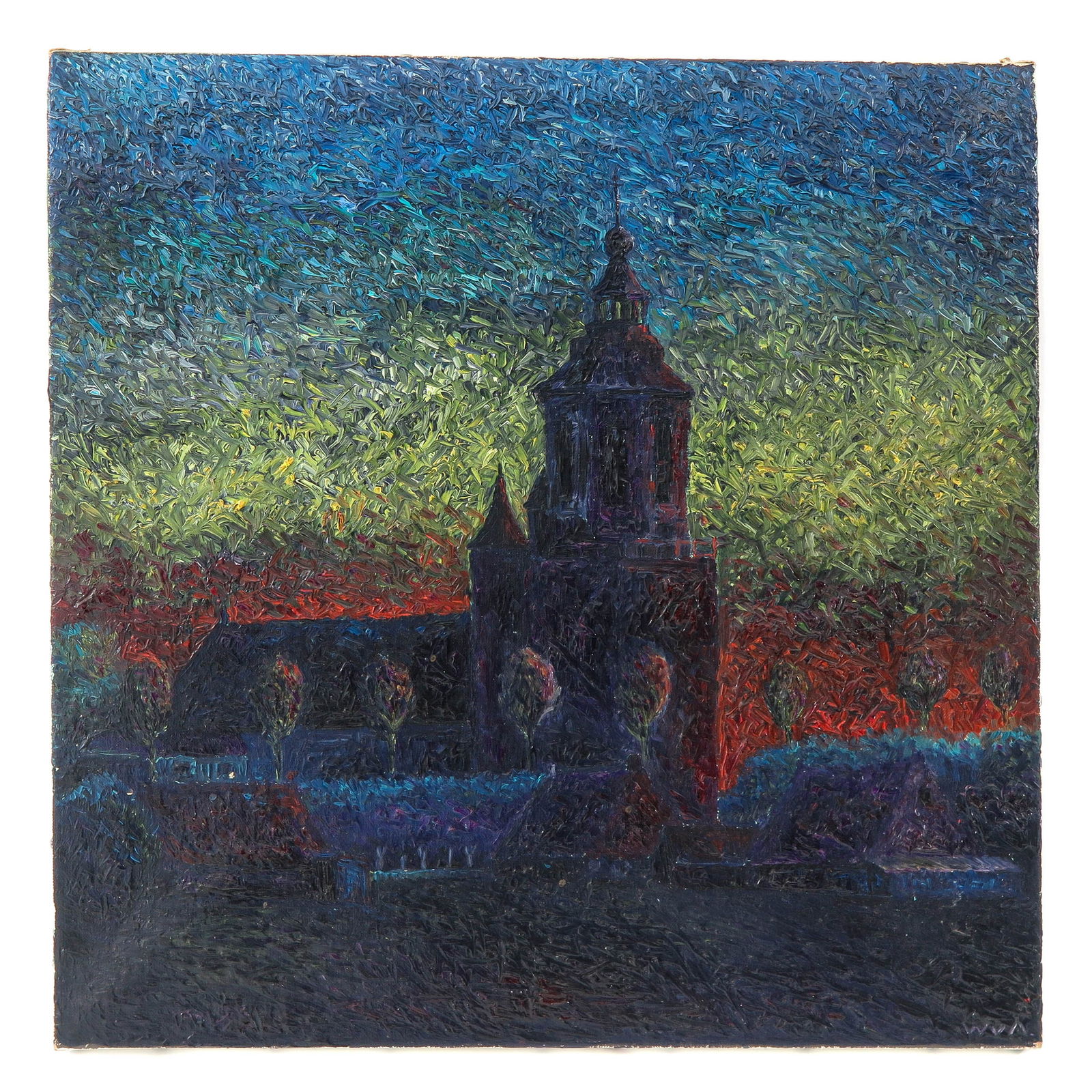 An Oil on Canvas Painting: Oil on canvas, depicting a church in Dronrijp, Willem van Althuis (1926-2005), monogrammed WvA, 40 x 40 cm.