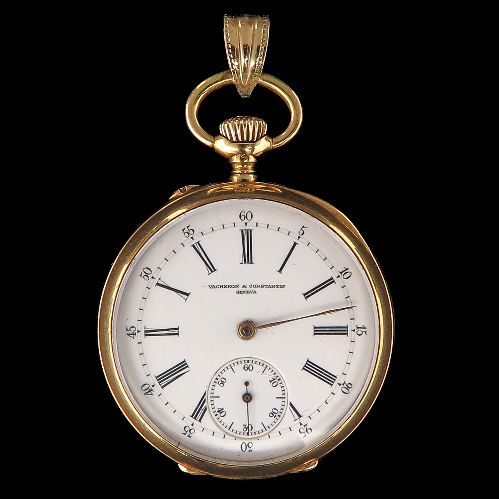 An 18KG Pocket Watch: 18-karat gold, signed Vacheron & Constantin, diameter 32 mm.