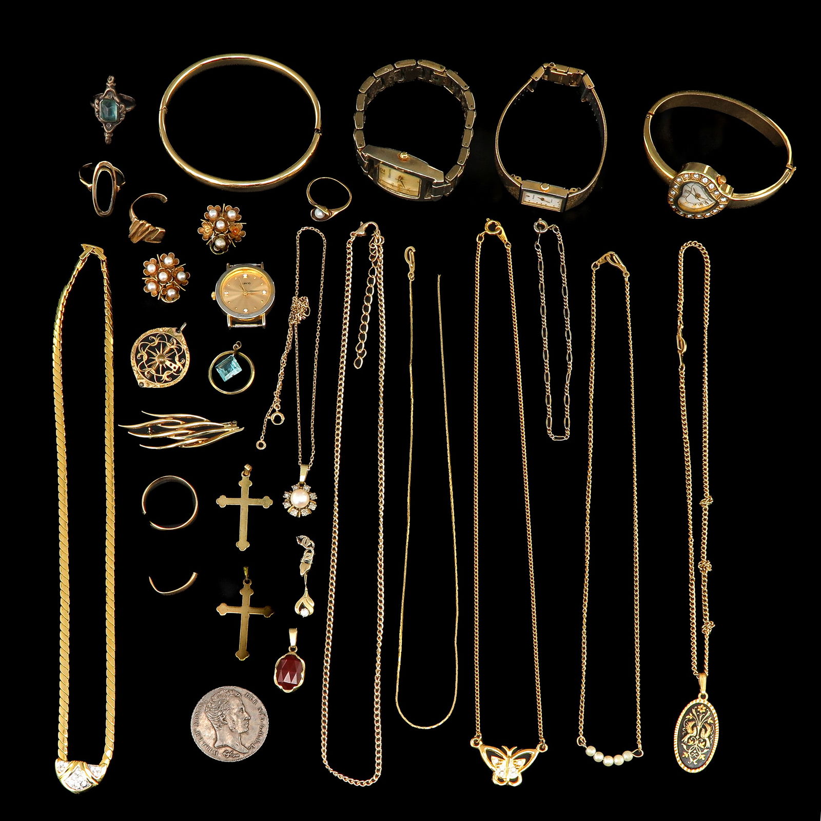 A Diverse Group of Jewelry: With various jewelry, including 14-karat gold.