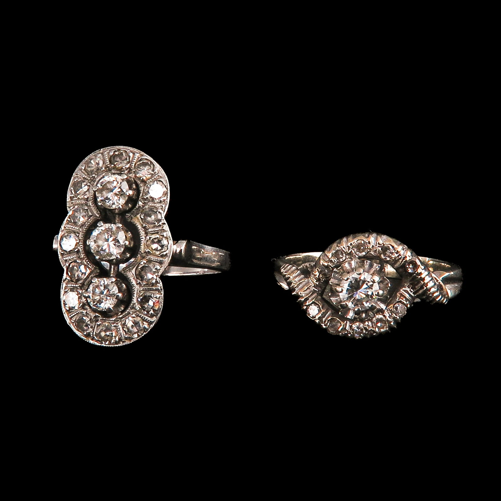 A Lot of 2 Diamond Rings: Lot consisting of two rings set with diamonds, including 14K gold, largest ring size 17