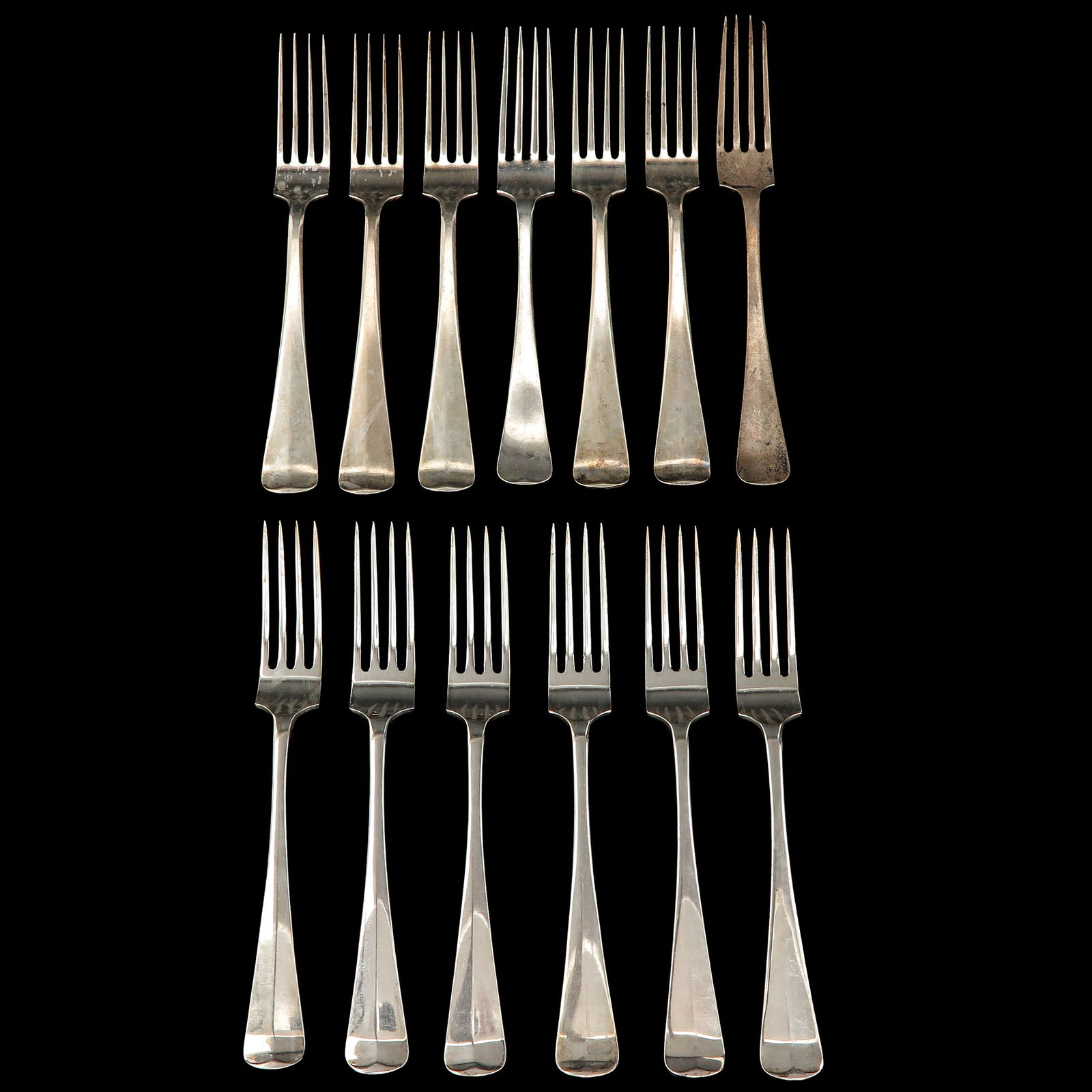 A Group of Silver Forks: Various Dutch silver forks, Haags Lofje model, including the Van Kempen maker's mark, longest 21 cm