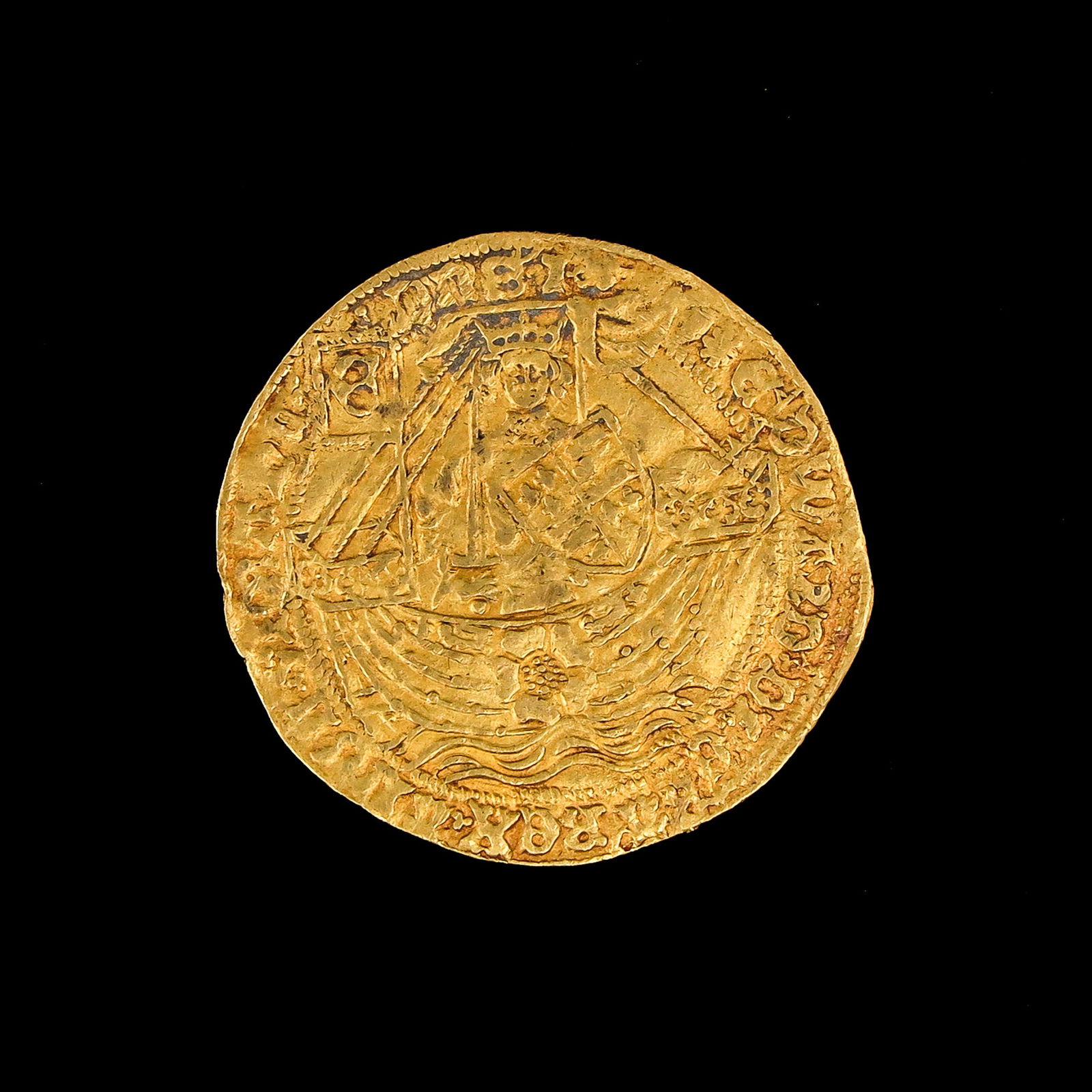 An Extremely Rare Gold Rozenobel Coin, Gorinchem: Gold, Rozenobel, Gorinchem, found in the 1970s in Eversdijk, diameter 34 mm.