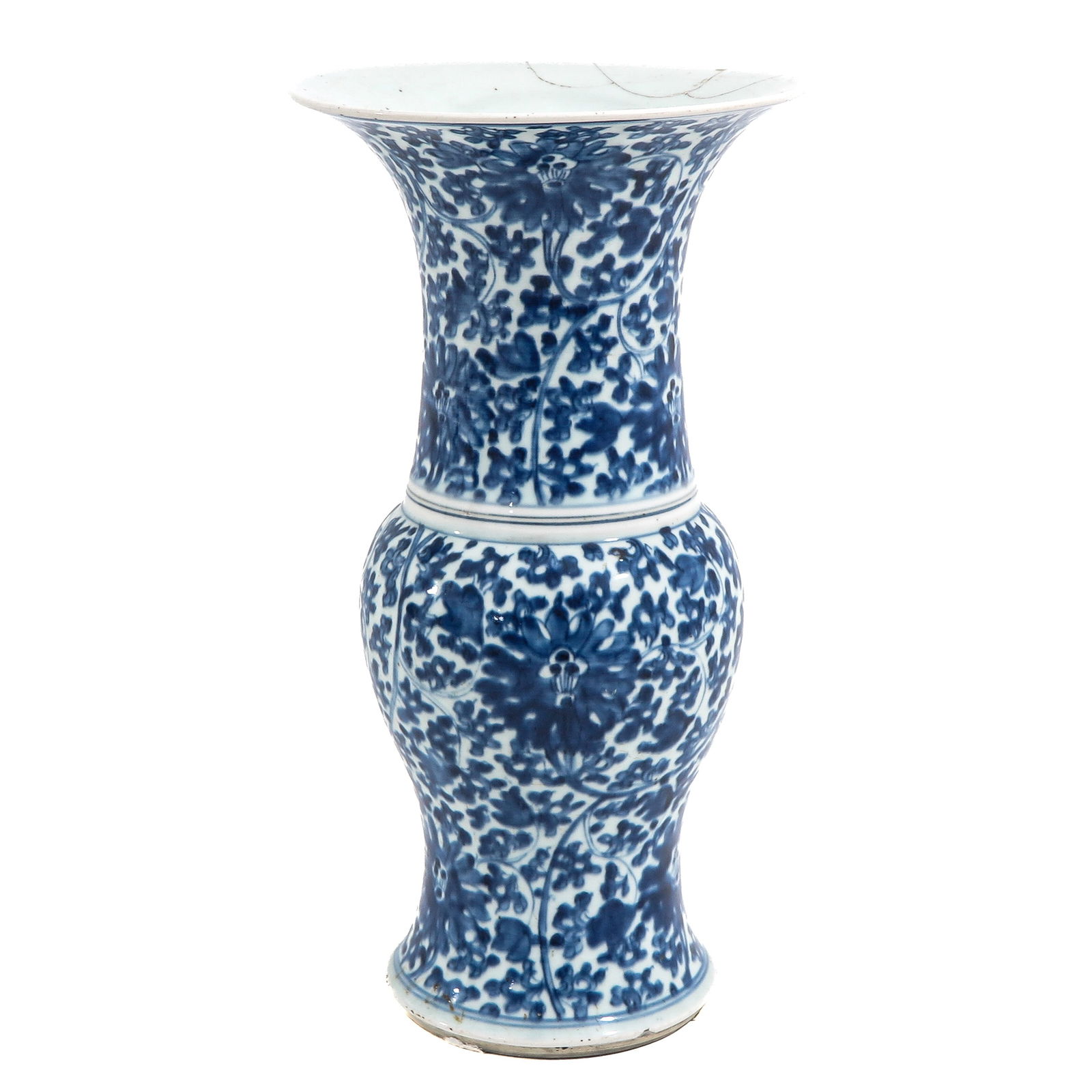 A Blue and White YenYen Vase: Decorated with flowering blooms and scrolling foliage, 18th Century, 42 cm. tall, restored.