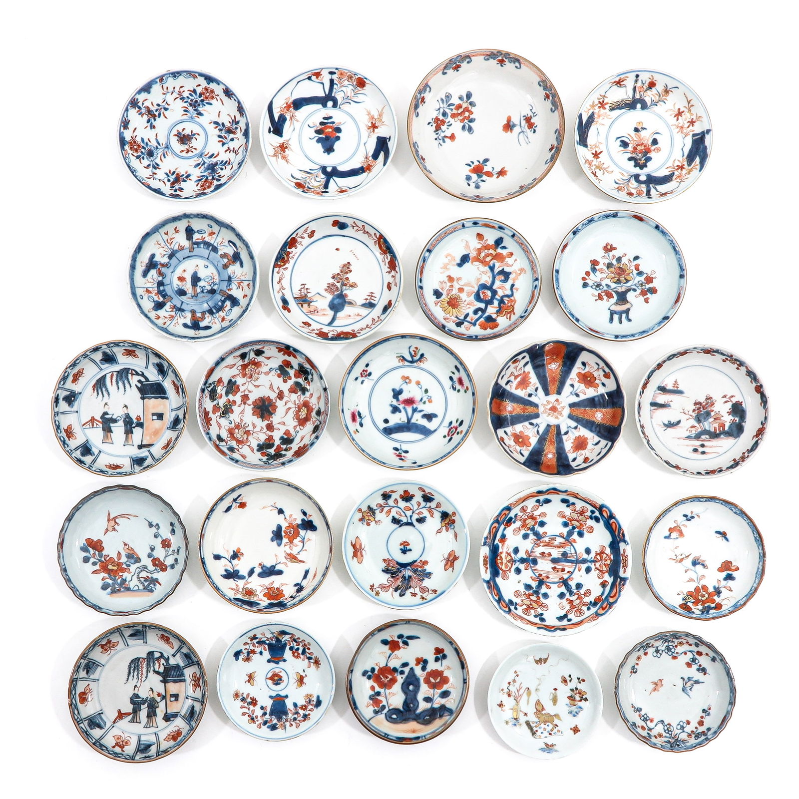A Collection of Saucers: In a variety of decors and sizes, including 18th Century, largest saucers are 14 cm. in diameter, in diverse conditions.