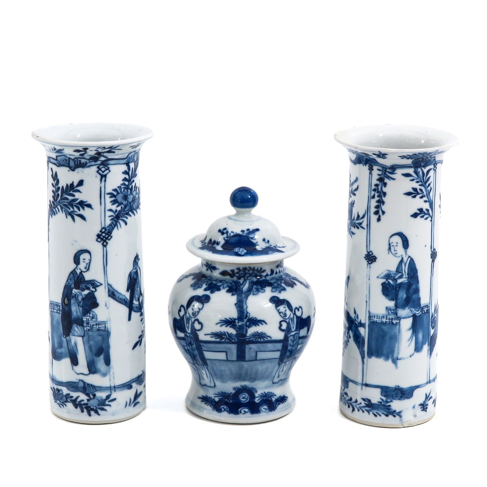 A Group of 3 Blue and White Garniture Vases (1 of 6)