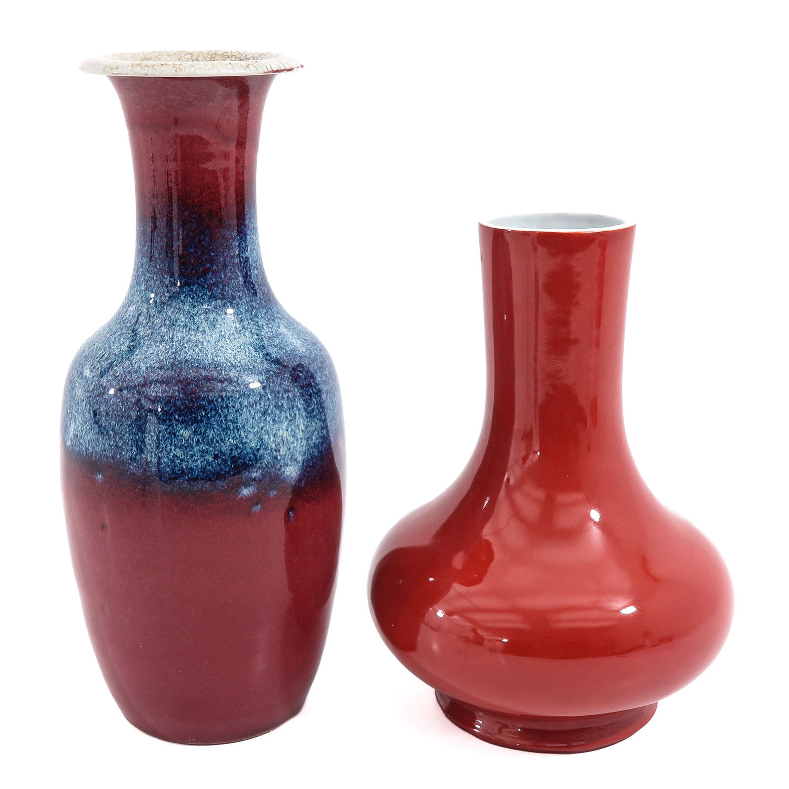 A Lot of 2 Vases: Including Flambe and monochrome vase, tallest vase is 38 cm., 1 vase restored.