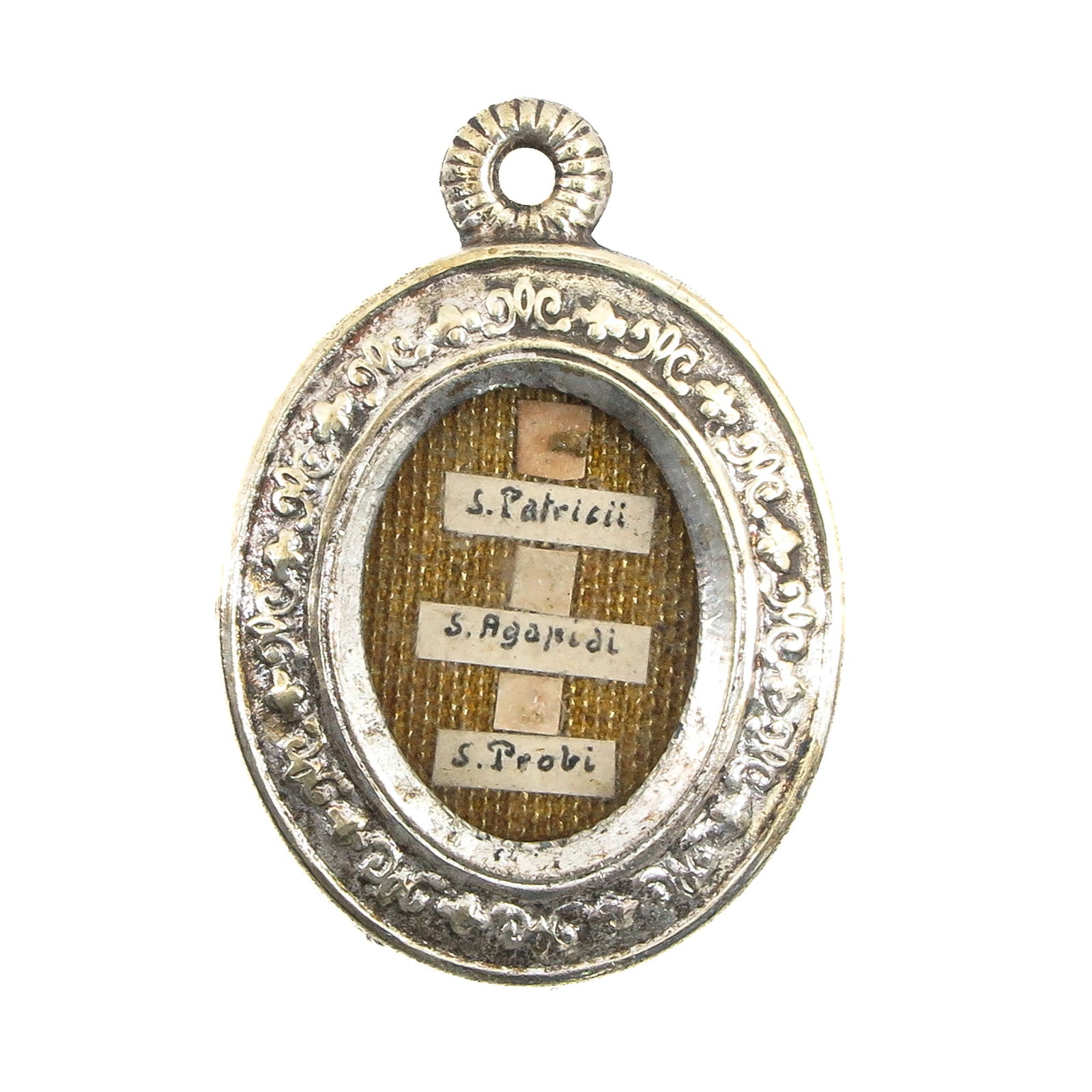 A Sealed Multi-Theca: Containing three relics: Saint Patrick, bishop, patron of Ireland; Saint Agapetus; Saint Probus, length 4 cm., with certificate. You are purchasing the theca; the relics are a gift.